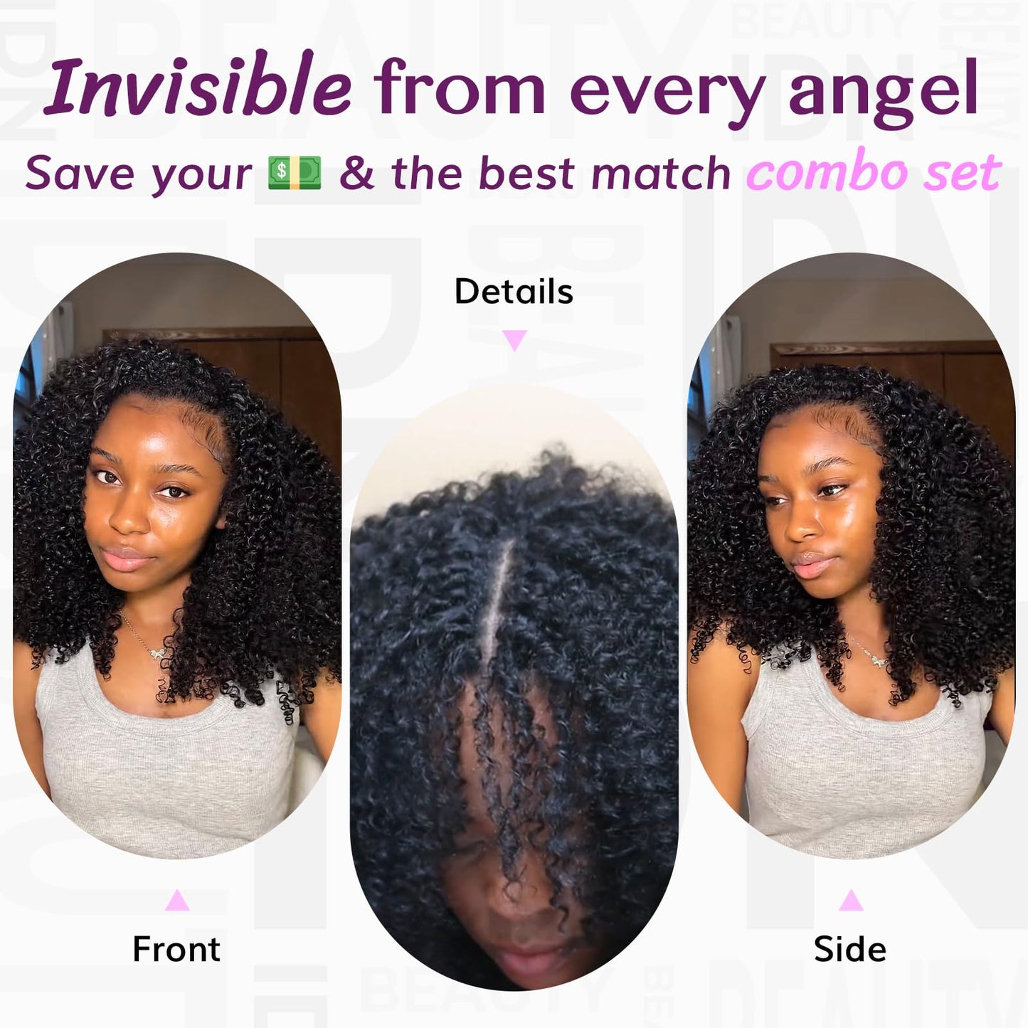 IDN BEAUTY 5+2 Invisi Edge Seamless Clip in Hair Extensions Human Hair Combo Pack, Kinky Curly 18 Inch 110g 5pcs invisible Edge and 2pcs Seamless Clip ins for Black Women Natural Black No Leave Out
