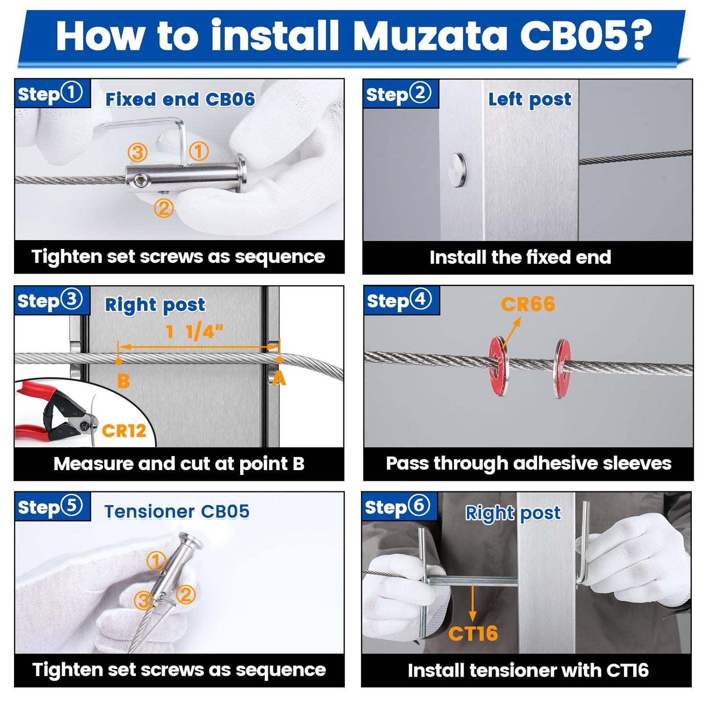 [Patent] Muzata 10 Pack 1/8" Swageless Invisible Cable Railing Kit Hardware Swageless Fittings Tensioner Hidden for 2"x2" Metal Post T316 Stainless Steel Deck Cable Railing System CB04