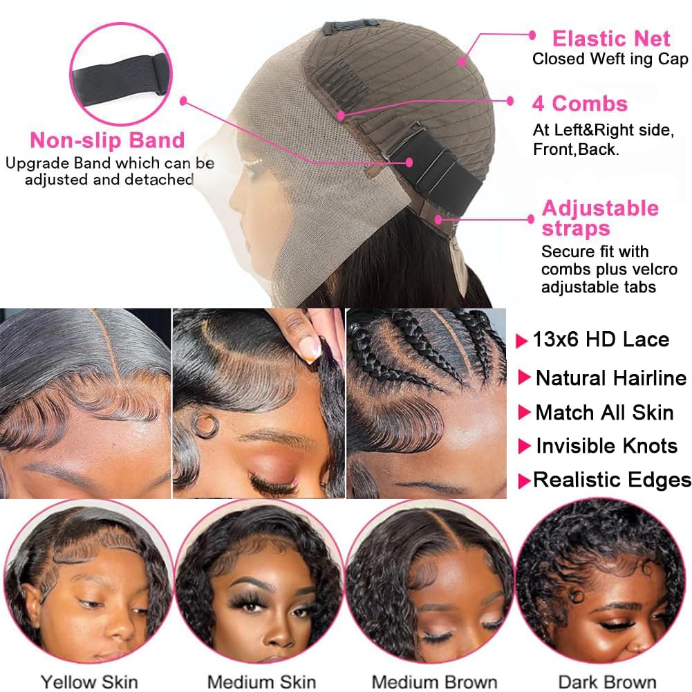 22 Inch Lace Front Wigs Human Hair 13X6 Deep Wave Lace Front Wigs Human Hair Pre Plucked Glueless HD Lace Front Wigs 200 Density Deep Curly Lace Frontal Wigs Human Hair for Women Natural Color