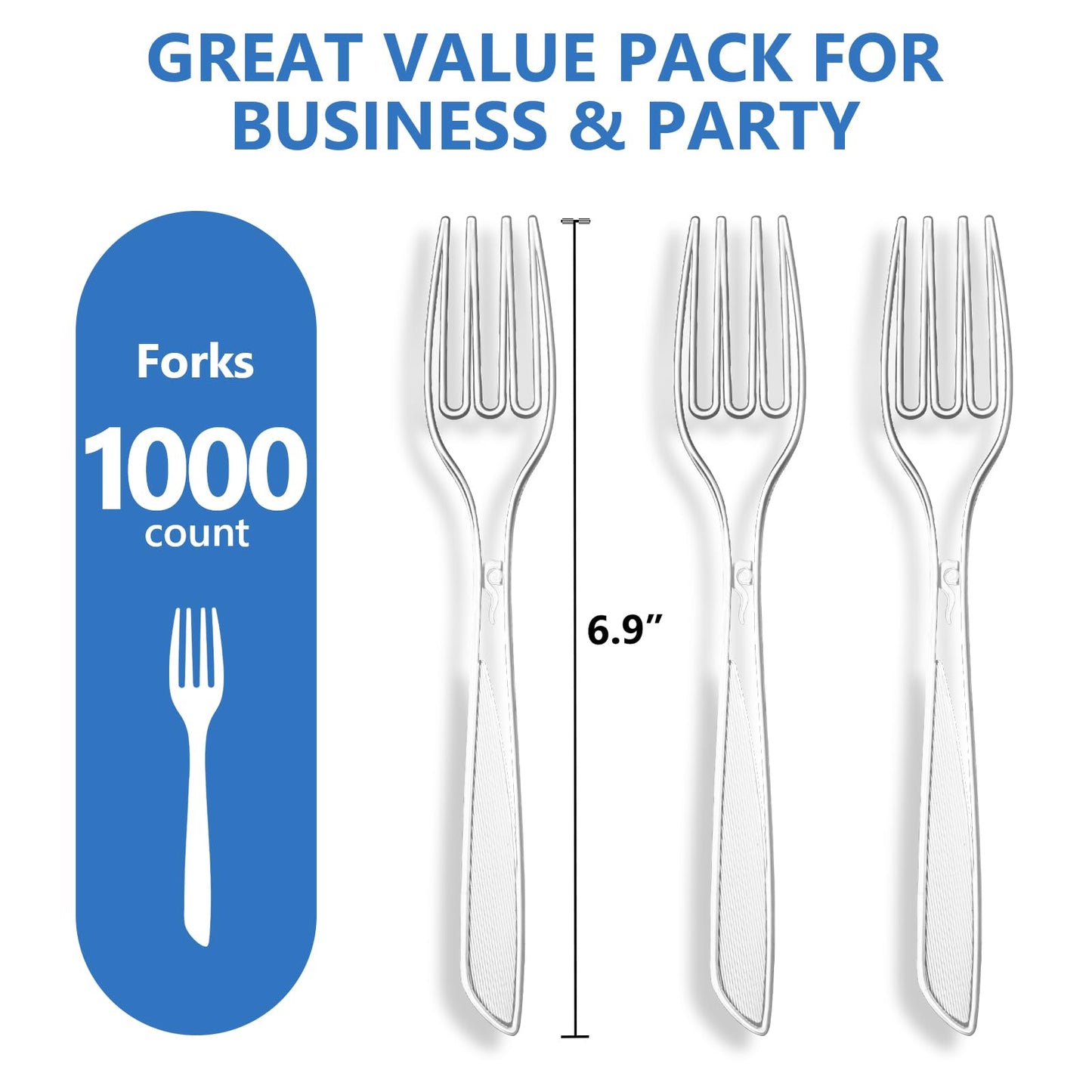 SACATR 1000 Count Heavy Duty Clear Plastic Forks,BPA-Free,Heat Resistant Disposable Plastic Forks Bulk, Solid Durable Premium Cutlery for Parties, Events and Everyday Use