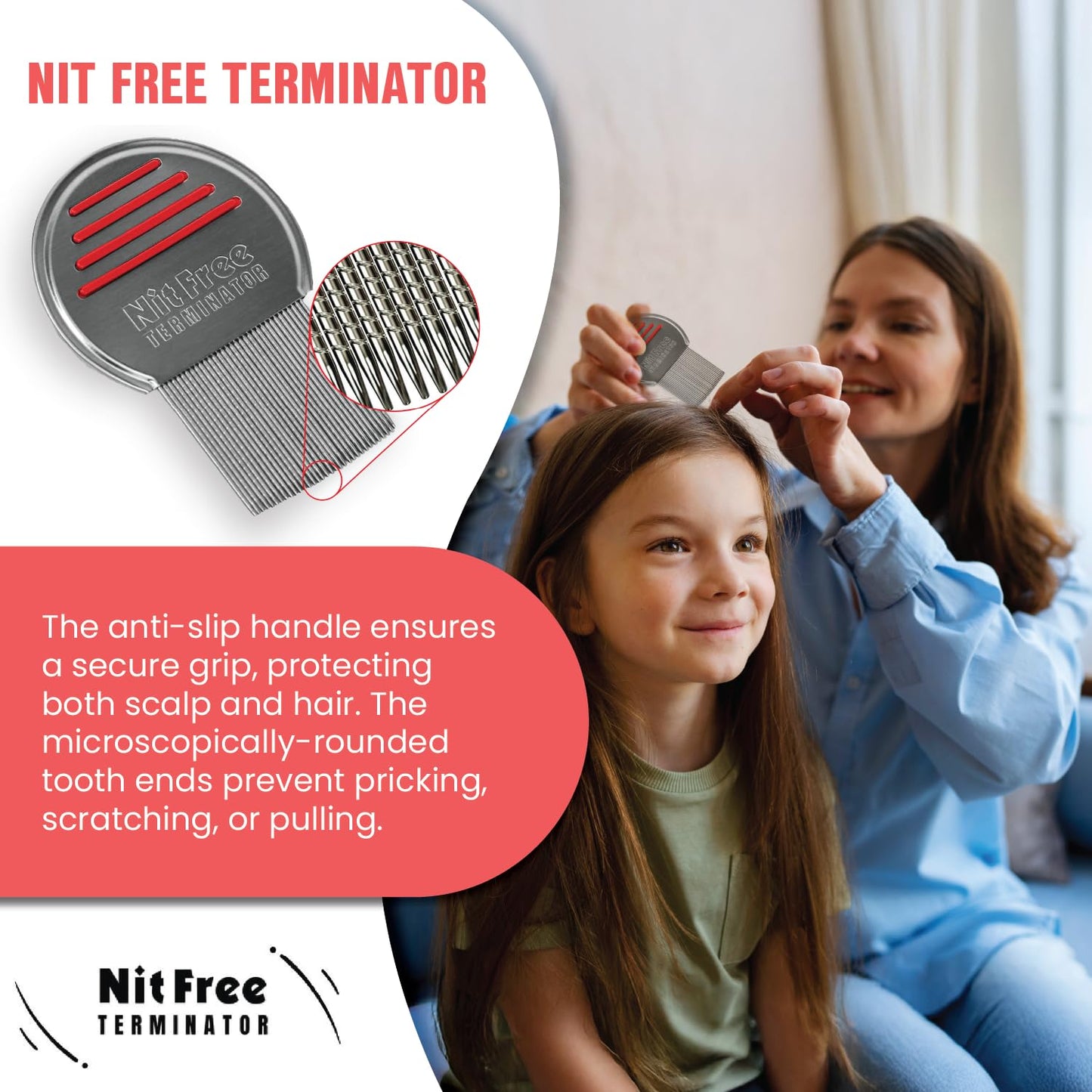 Nit Free Terminator Lice Comb, Professional Stainless Steel Comb for Head Lice Treatment, Pack of 6