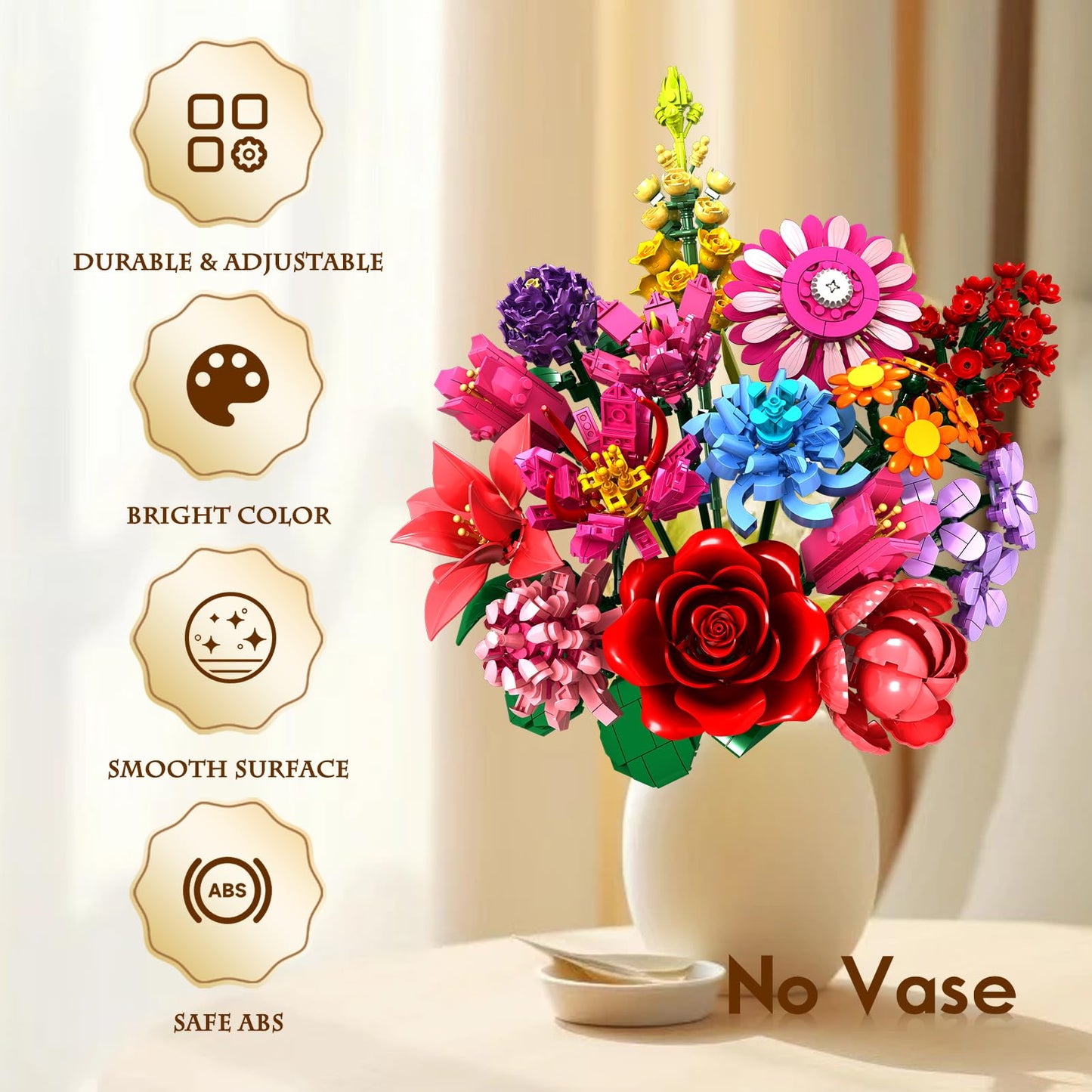 Linkowin Flower Bouquet Building Set,1316PCS Creative DIY Plant Bouquet Decoration,14 Artificial Flowers Botanical for Adults Women Girls Ages 6+,Idea Gifts for Mother's Day, Birthdays, No Vase