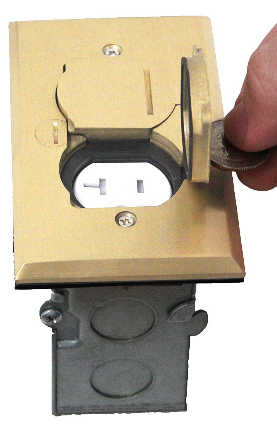 ENERLITES Flip Lid Cover Floor Box kit, 5” x 2.89” 1-Gang Cover, 20A Tamper-Weather Resistant Receptacle Outlets, Watertight Gasket, Corrosive Resistant Hardware, 975507-C, Brass (705507-C)