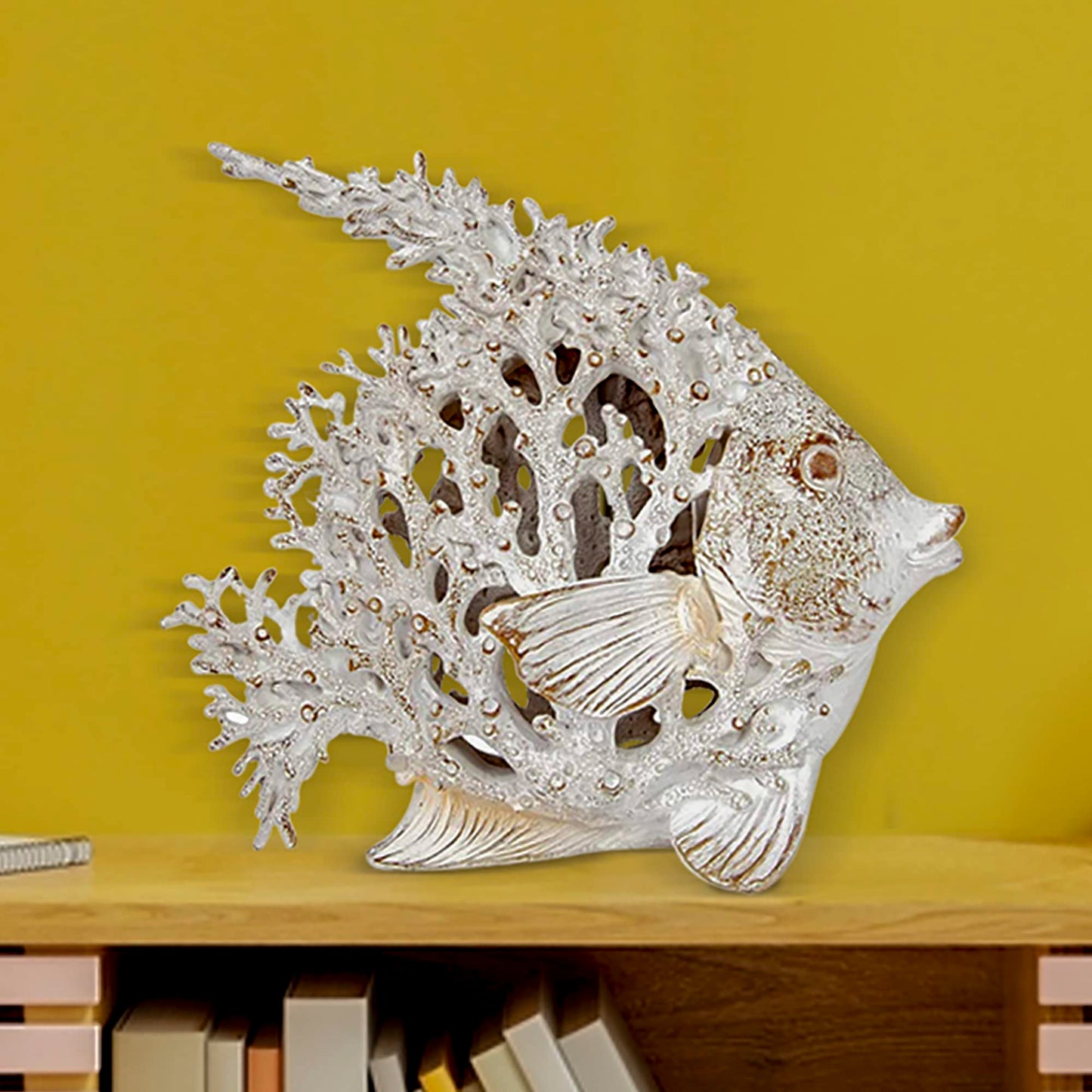 Corner Merchant Ocean Decor White Coral Reef Angelfish Sculpture Beach Home Decor Coastal Coral Look Tabletop Collection 12 in x 11 in