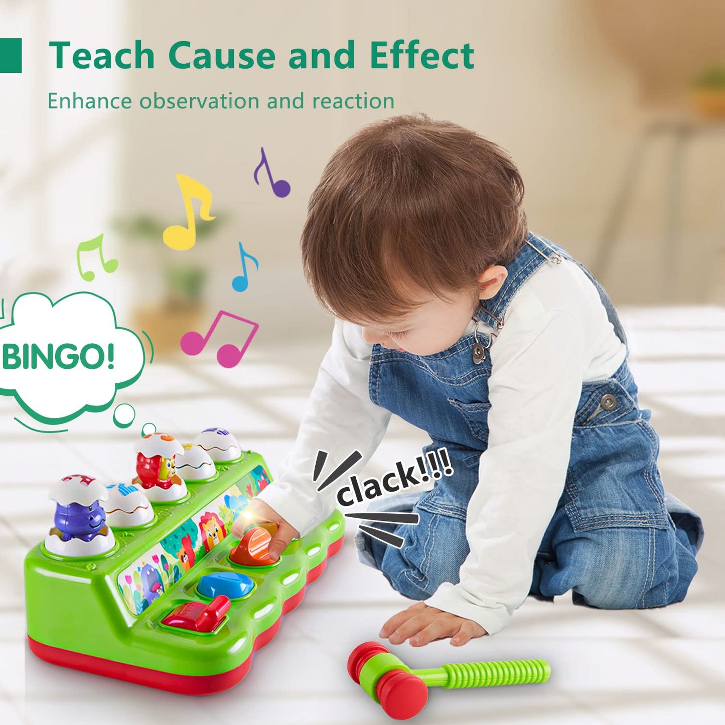 1 Year Old Toys for Boys Girls Birthday Gift, Baby & Toddler Cause and Effect Pop Up Toy With Music and Light, Learning Educational Montessori Toy for 1-3 Year Olds
