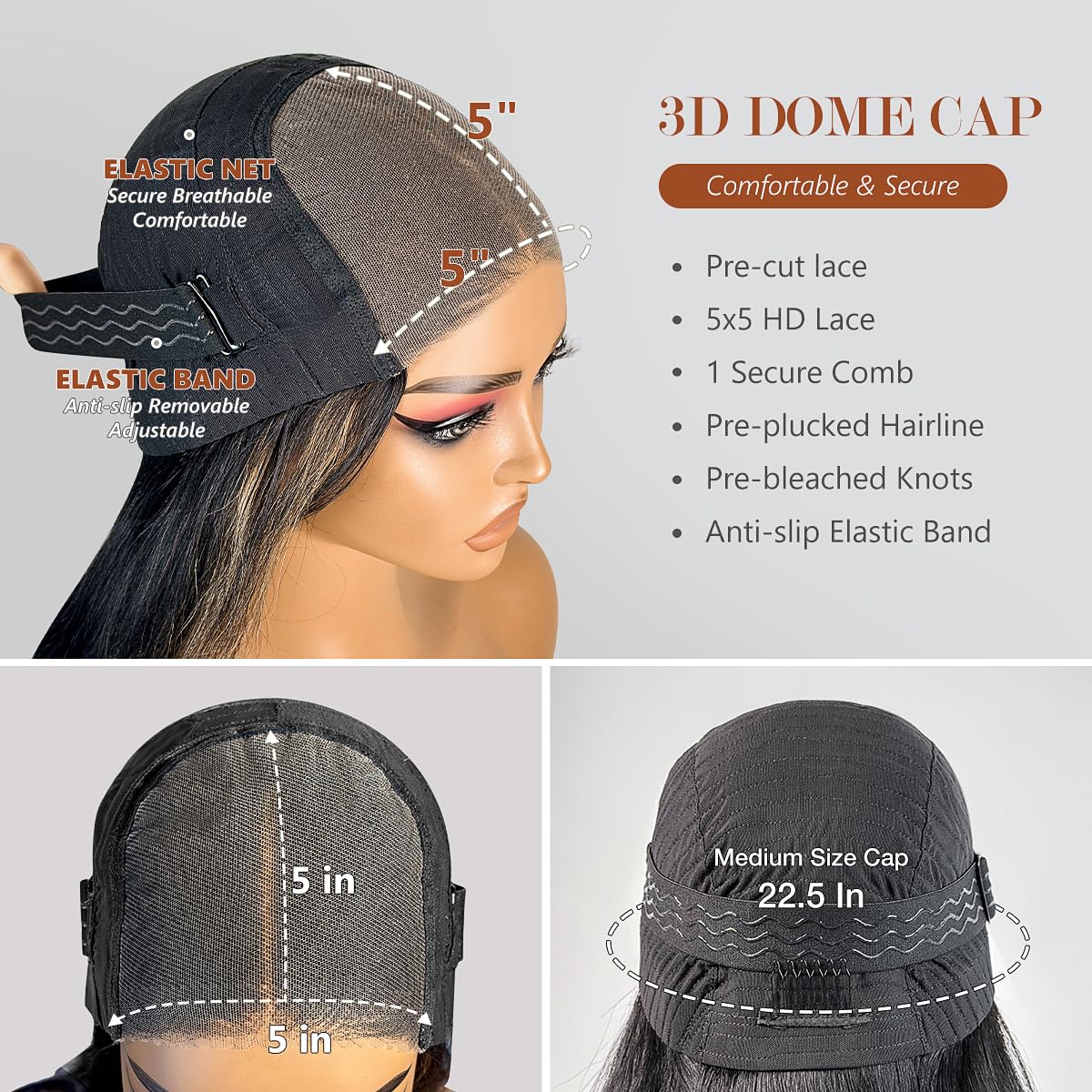 Amuopz Highlight Glueless Wig Human Hair Pre Plucked Pre Cut P1b/27 5x5 HD Lace Closure Bob Wigs Glueless Wear and Go Colored Ombre Straight Lace Front Human Hair Wig for Black Women 12 IN