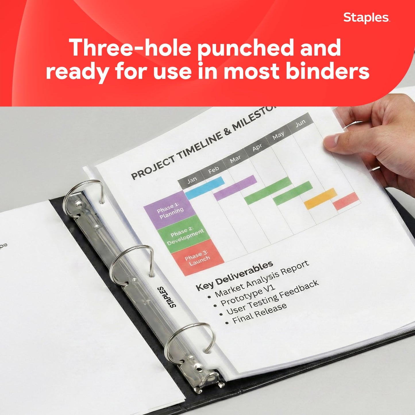 Staples Heavyweight Sheet Protectors, 8.5" x 11" – Clear 3-Hole Punched Page Protectors, Archival Safe, 200-Pack