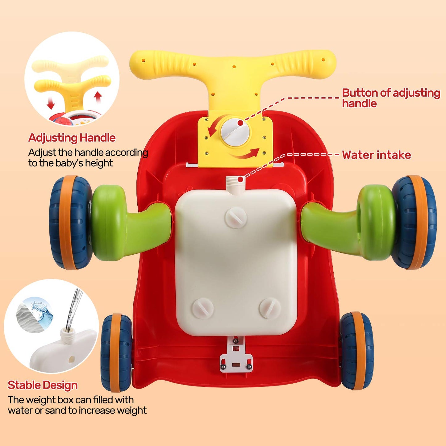 CUTE STONE Sit to Stand Learning Walker, 2 in 1 Baby Walker, Early Educational Child Activity Center, Multifunctional Removable Play Panel, Baby Music Learning Toy Gift for Infant Boys Girls