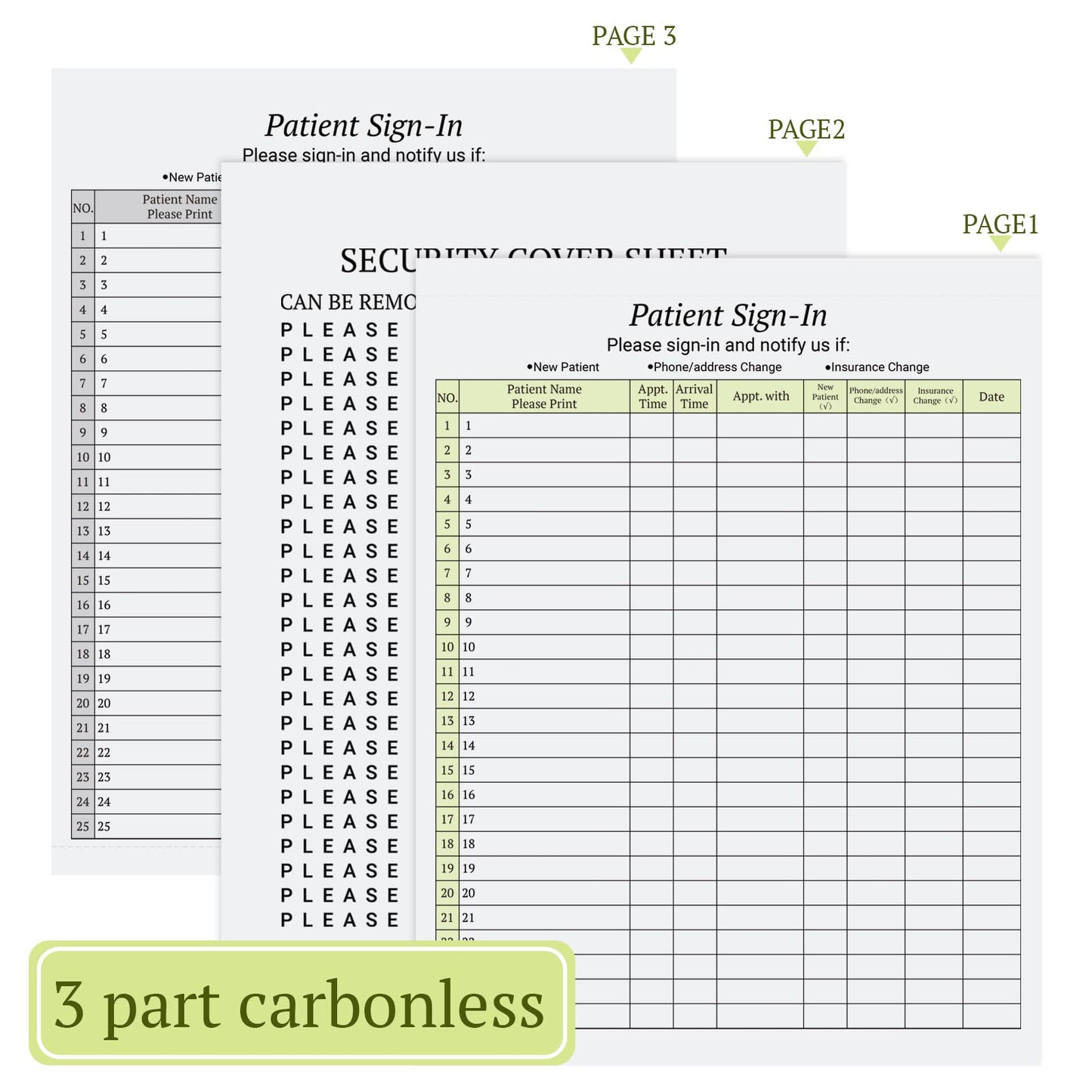 suituts 125 Patient Sign in Sheets, HIPAA Compliant, 3 Part Carbonless Patient Sign in Forms, Peel Off Adhesive Sign in Sheet for Medical Offices, Doctors, Clinic, 3125 Labels