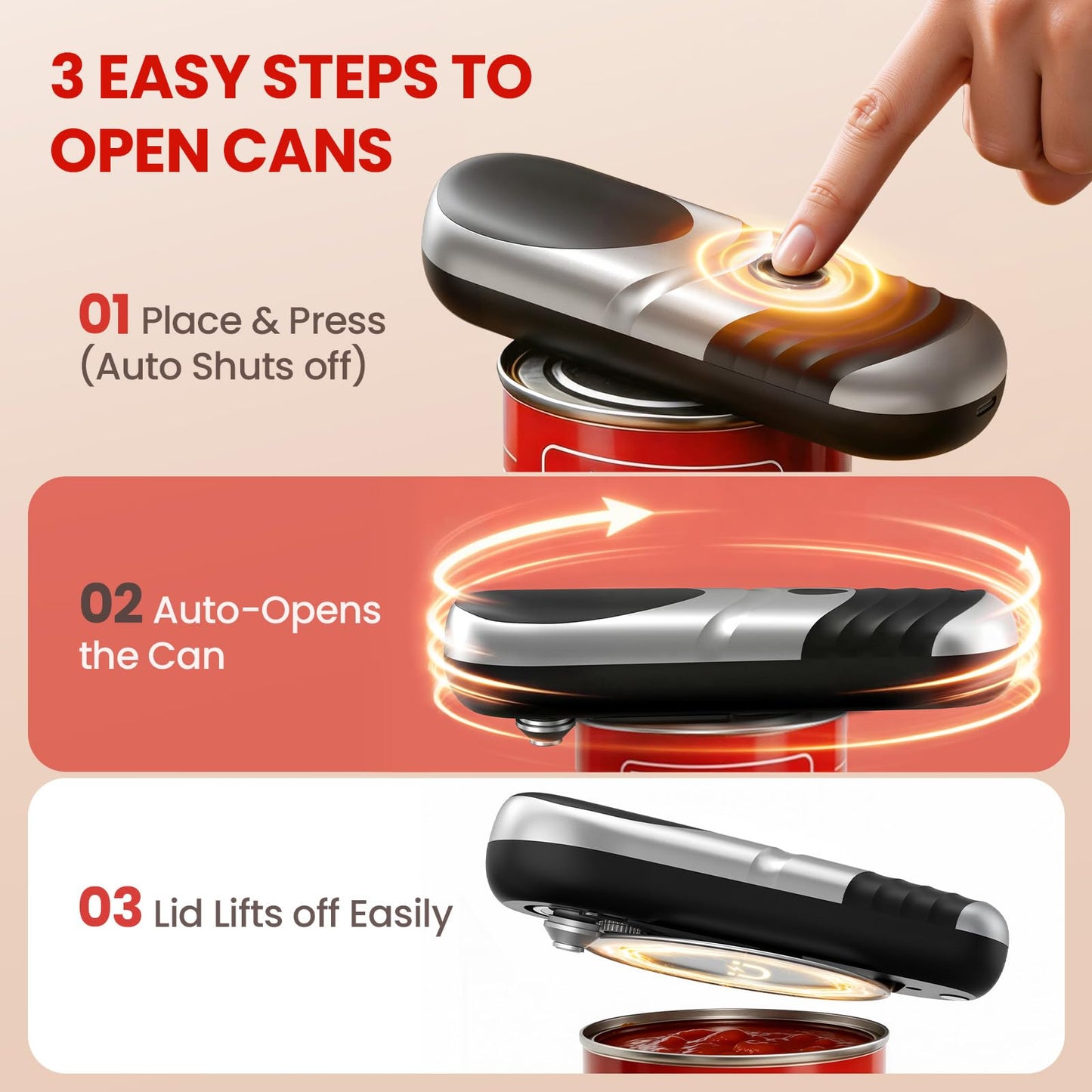 Electric Can Opener One Touch Automatic Can Opener for Seniors, Rechargeable Smooth Edge Can Opener with Magnetic Cover Catch, Food Safe Kitchen Gadget for Arthritis Hands