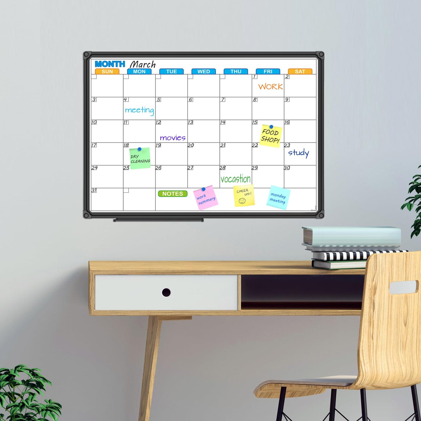 JILoffice Dry Erase Calendar Whiteboard - Magnetic White Board Calendar Monthly 24 X 18 Inch, Black Aluminium Frame Wall Mounted Board for Office Home and School