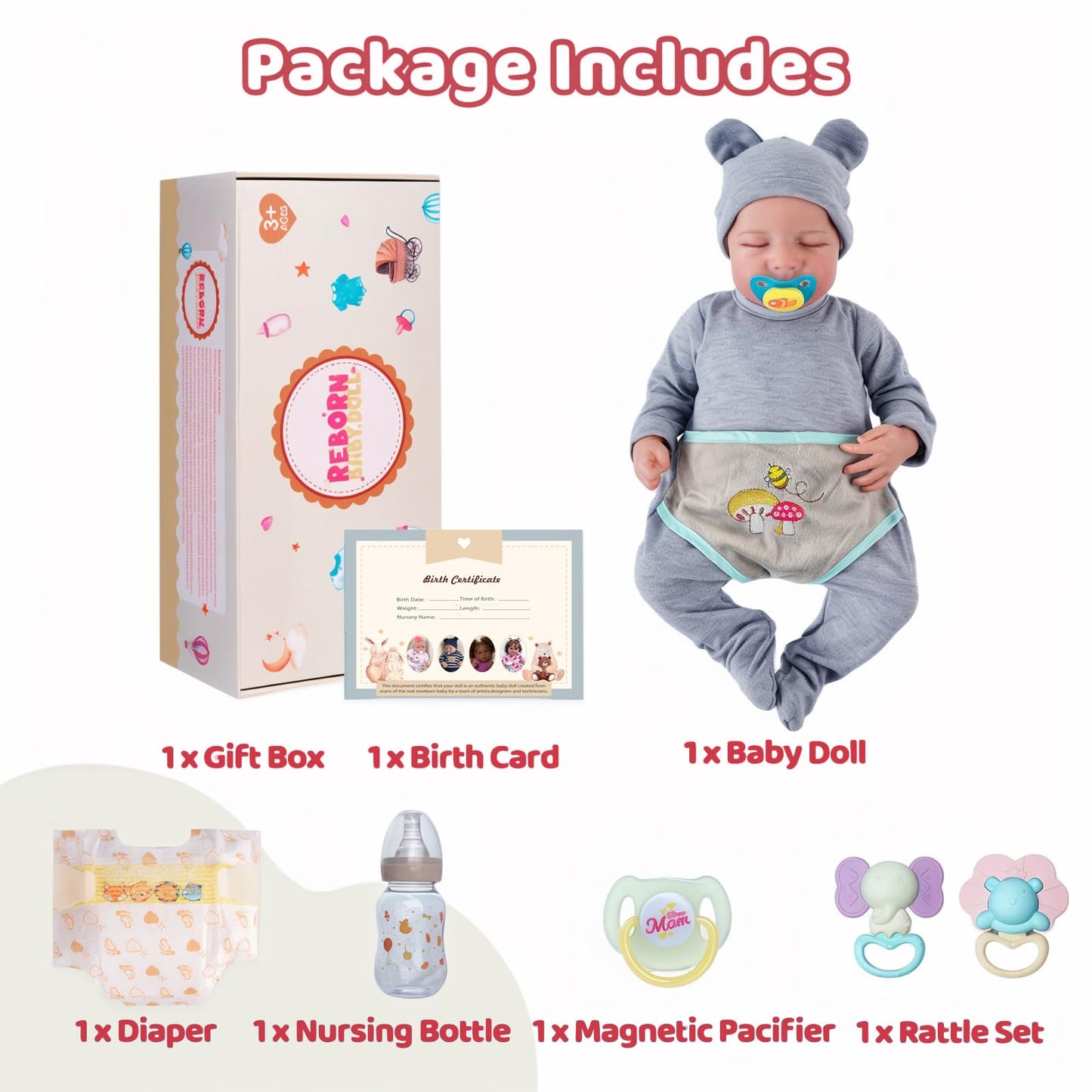 JIZHI Lifelike Reborn Baby Dolls - 17 Inch Realistic Newborn Baby Dolls Real Life Baby Dolls Full Vinyl Poseable Body Sleeping Baby Boy with Feeding Kit for Children 3+