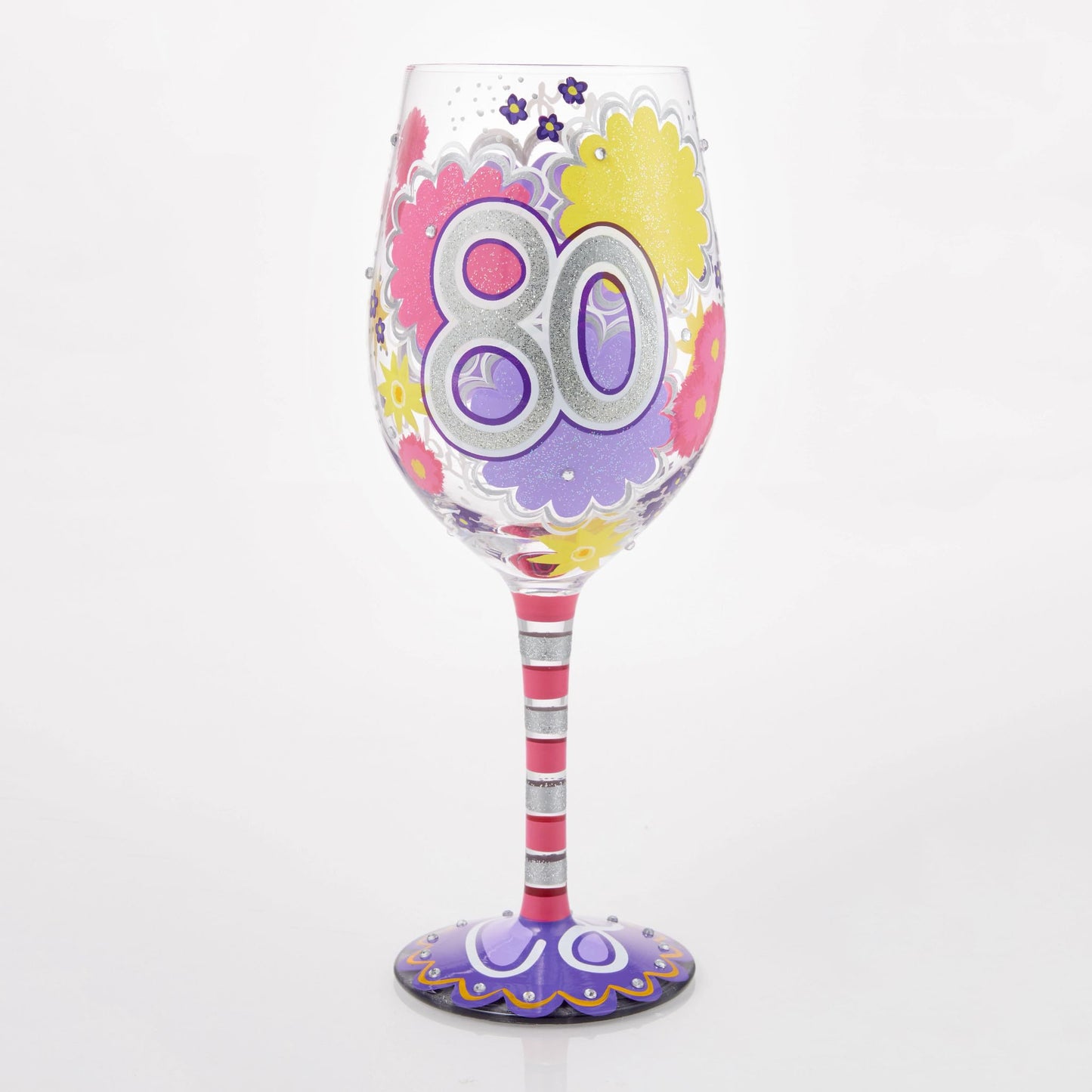 Enesco Lolita Happy 80th Birthday Hand-Painted Artisan Wine Glass, 15 Ounce, Multicolor