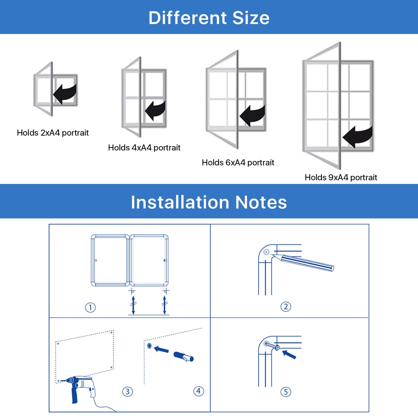 SWANCROWN Enclosed Notice Board Magnetic Bulletin Boards for Office with Locking Door,Black Frame, 26x20inch(4XA4
