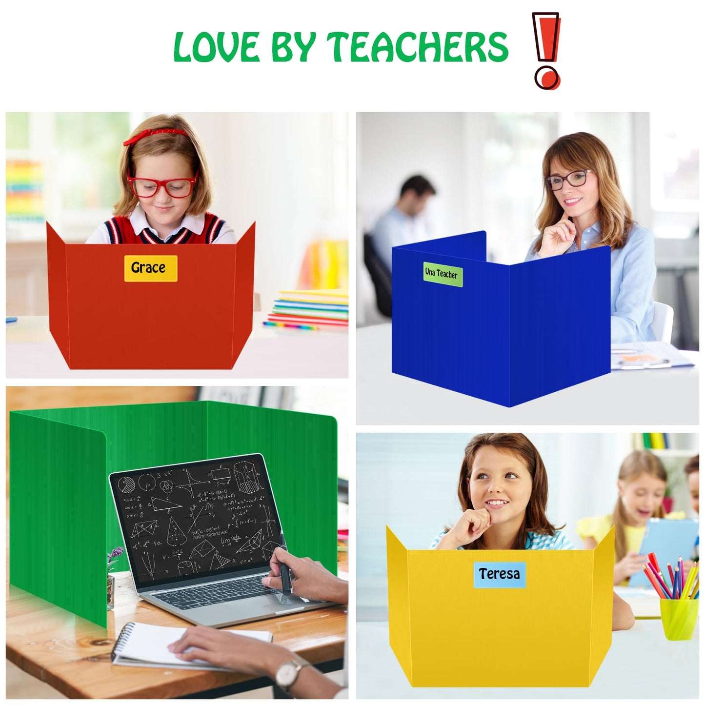 24 Pack Colorful Privacy Floders for Student Desks - Durable Plastic Erasable - Testing Dividers for Classroom - Easy Clean Privacy Shields for Student Testing Desk dividers- Includes Extra Labels