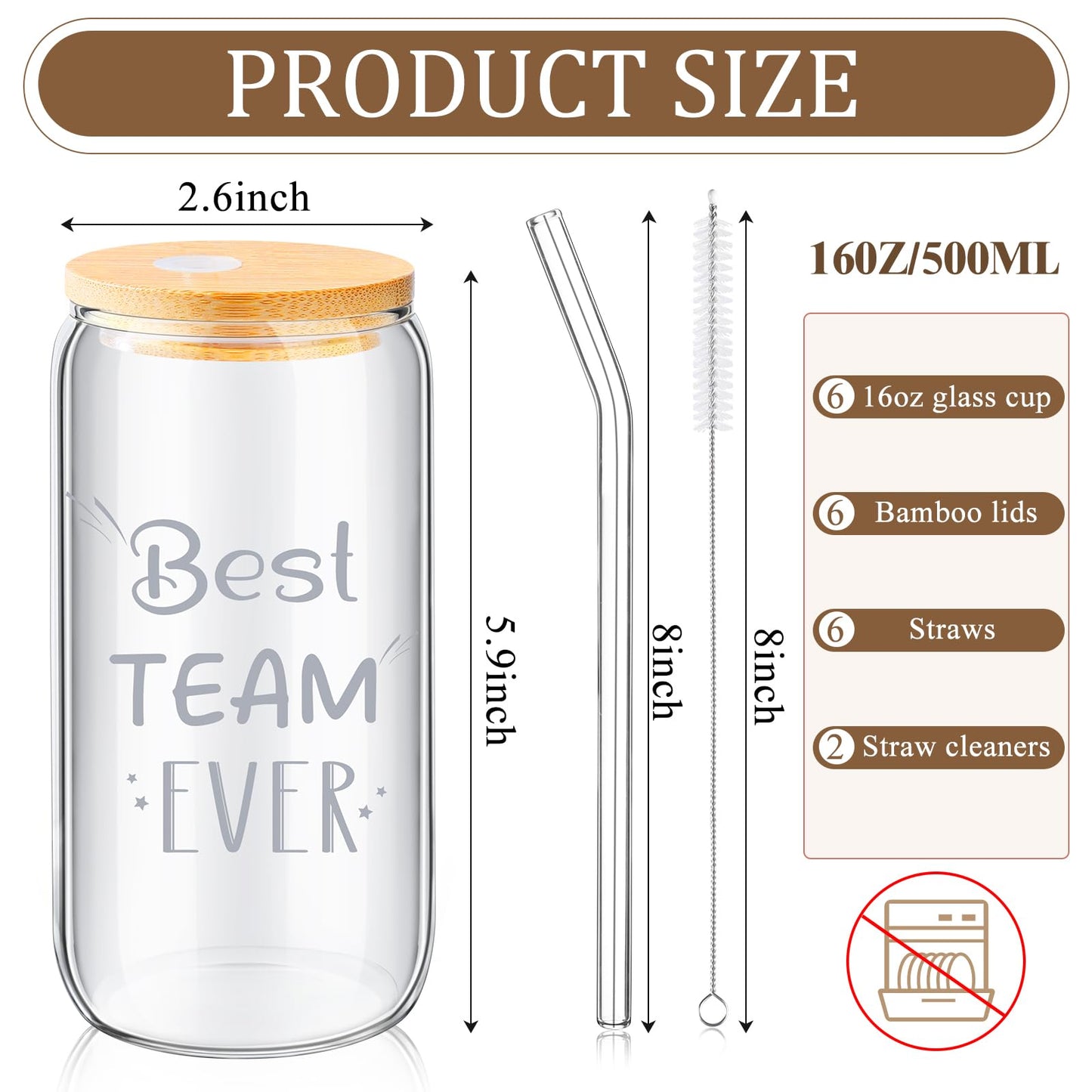 BHHQHH 12 Sets Employee Appreciation Gifts Team Thank You Gifts for Staff Coworker Inspirational and Motivational Glass Cups 16 oz Can Shaped Beer Glass with Lids Straws Brushes