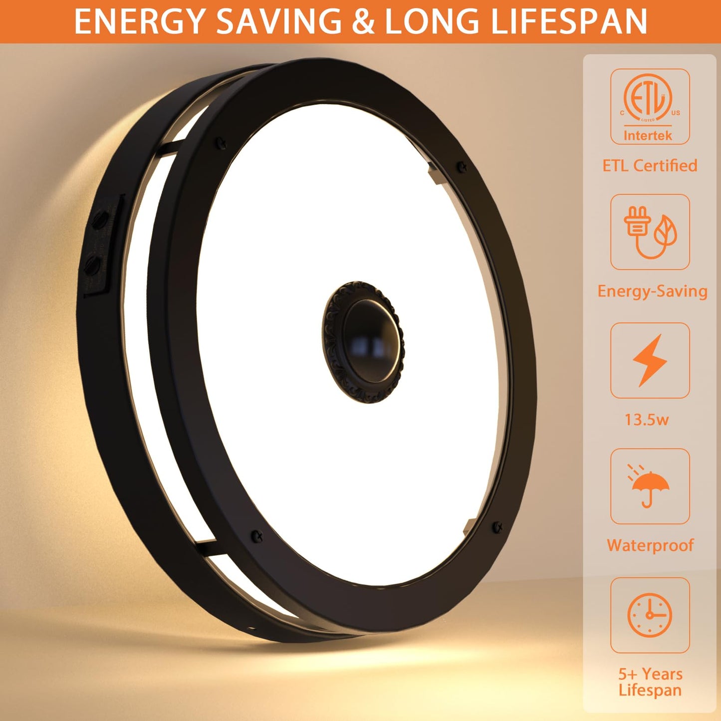 Slypadan Outdoor Motion Sensor Flush Mount LED Light, 12" Dusk to Dawn Porch Modern Black Exterior Light, Ceiling Light Fixture for Farmhouse Garage Entry
