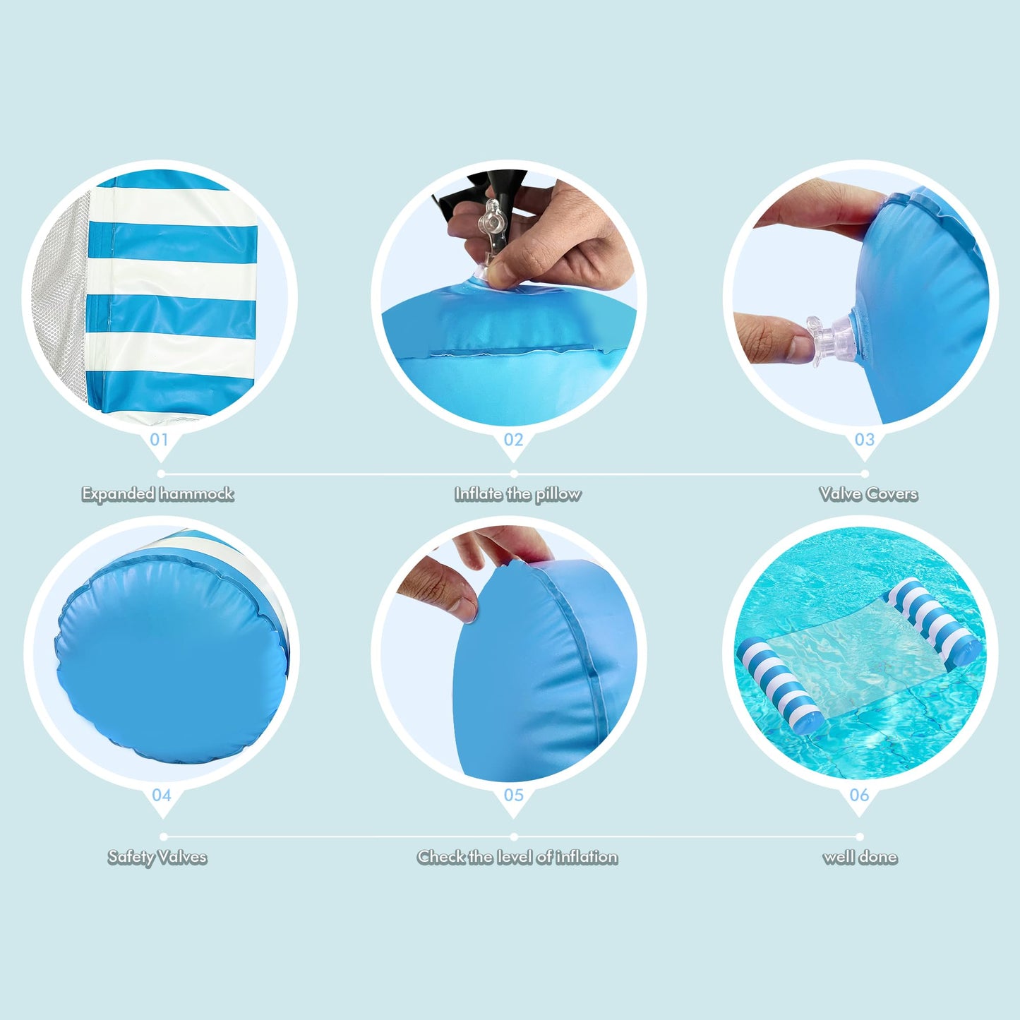 4 Pack Inflatable Pool Floats, OKSUWATER 4-in-1 Water Hammock, Pool Floats Adult Size for Swimming Pool Party Summer Lake Water Fun