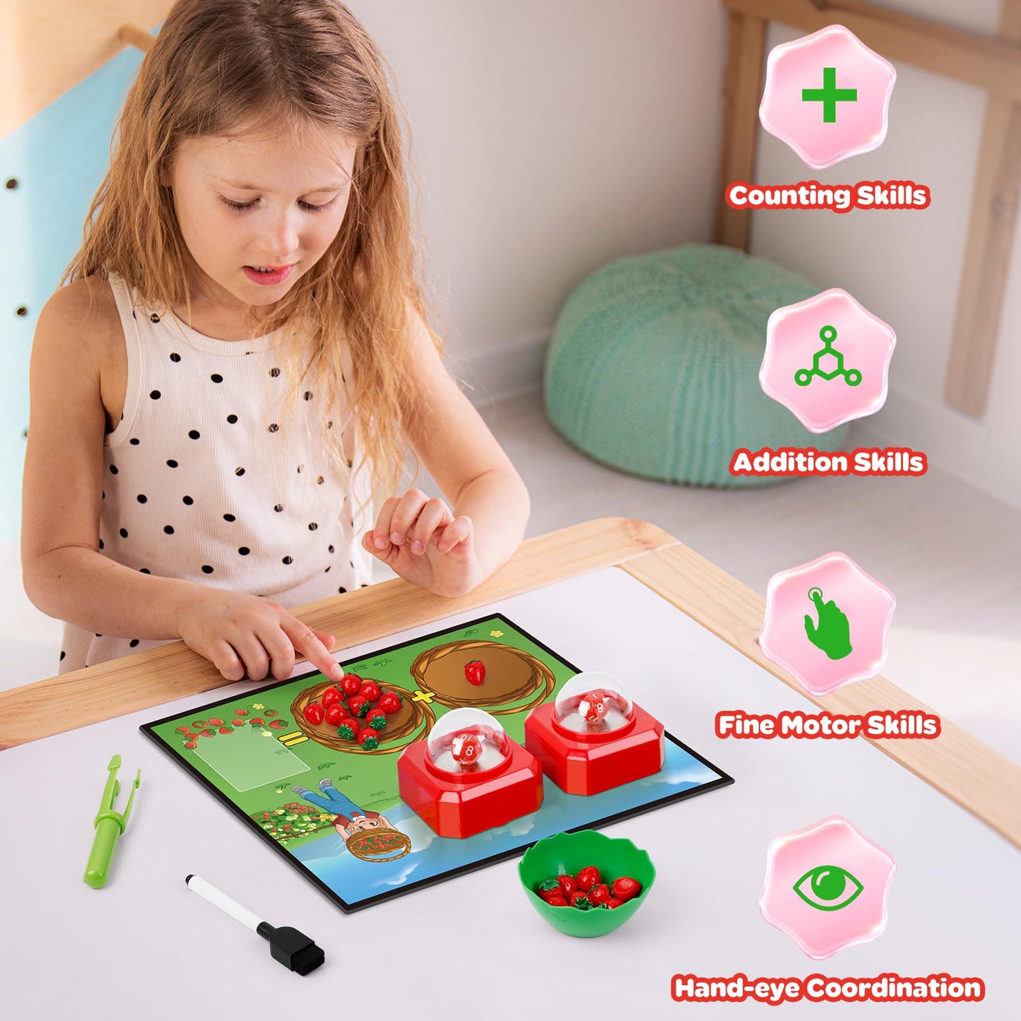 SkilLify Math Board Games for Kids with Dice Poppers, Kindergarten Preschool Math Manipulatives Games Counters Toys, Addition and Subtraction Dice Games Homeschool Supplies Classroom Must Haves