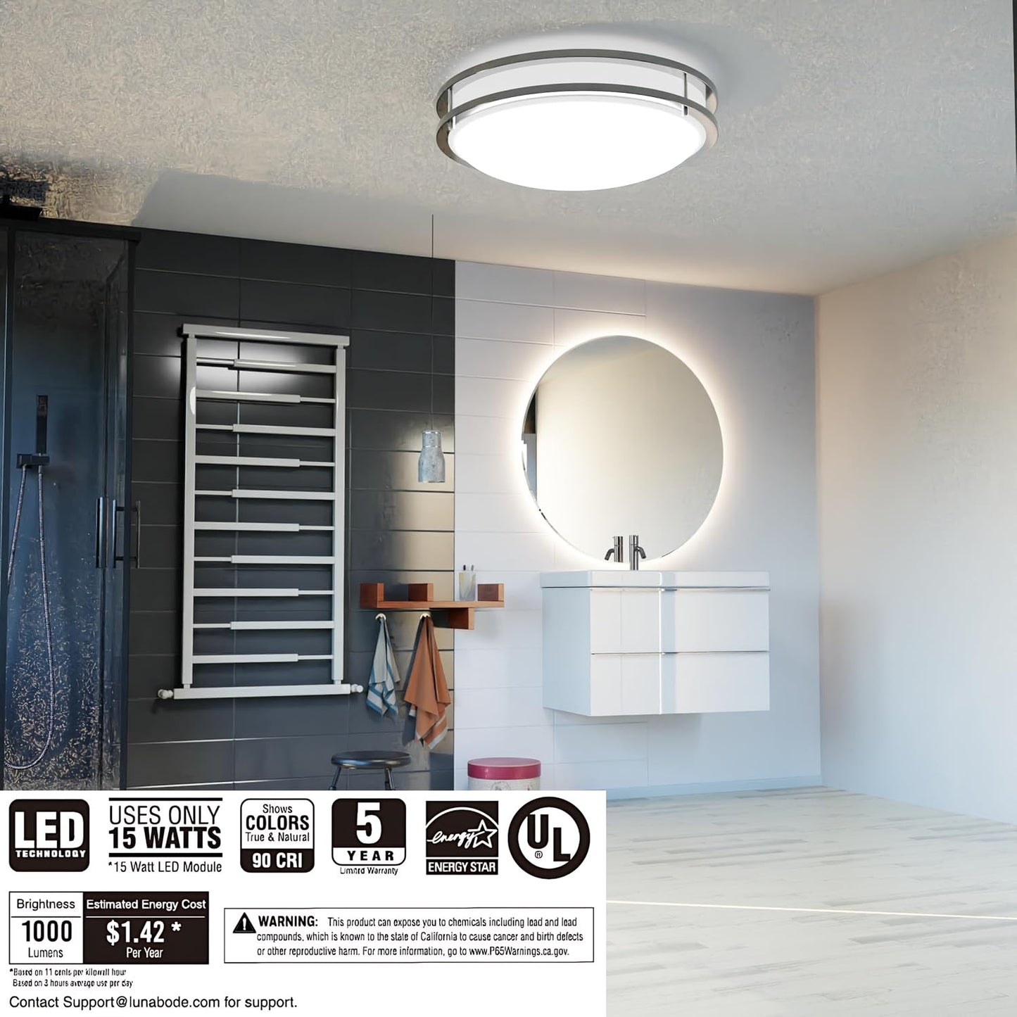 Lunabode LED Dimmable LED Light, Double Ring, Hallway Light Fixtures Ceiling, Bedroom Lights, Closet Lights, Kitchen Lights, 22W (100W Eq), 1800lm, 5CCT, Brushed Nickel, ETL (14", 5 CCT)