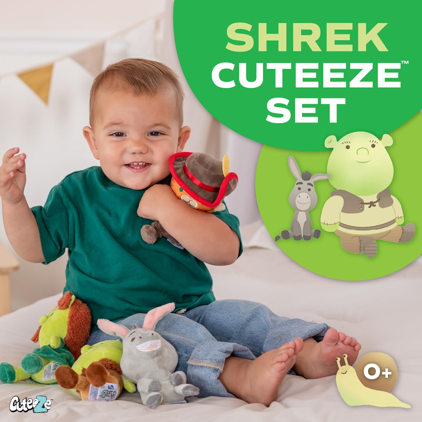 Kids Preferred Shrek Cuteeze 4 Piece Set - 6 Inch Shrek, Fiona, Donkey, and Puss in Boots Plush - Beans in Body for Comfort, for Baby Boys & Girls