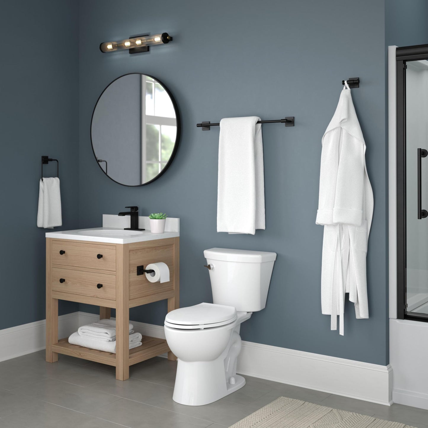 Delta Faucet McLaren 3-Piece Bathroom Set, Matte Black, 18"/24" Towel Rack, Toilet Paper Holder, Ring MCL63-MB