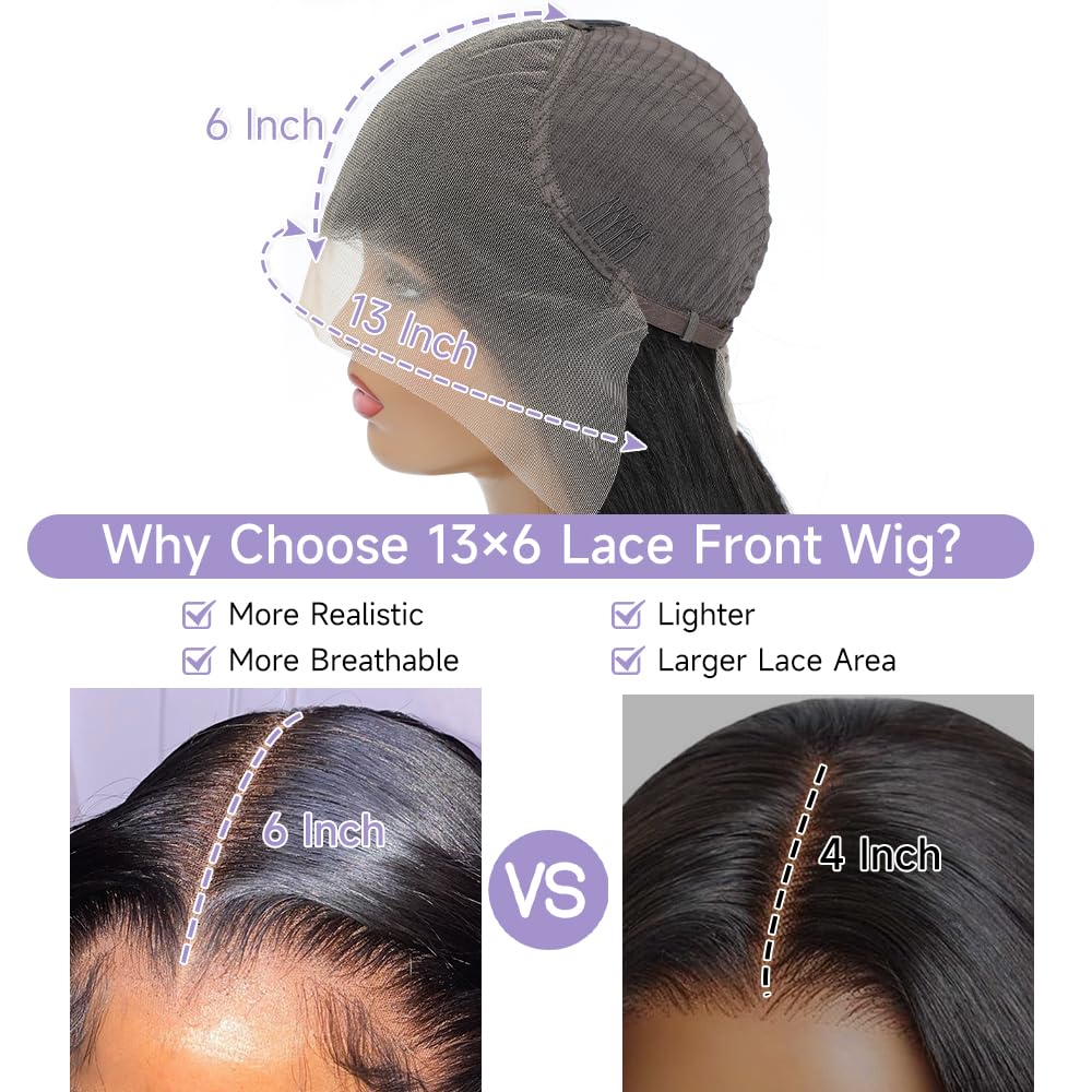 32 Inch Body Wave Lace Front Wigs Human Hair Pre Plucked With Bleached Knots 13x6 HD Lace Frontal Human Hair Wigs 200 Density Natural Color Human Hair Wig Glueless Wigs Human Hair