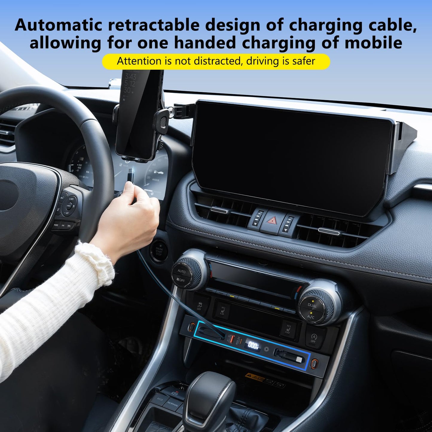 ELOHEI Car Charger Compatible with Toyota RAV4, Fast Charger for Toyota RAV4 Accessories 2020 2021 2022 2023 2024 2025 Multi Port Retractable Docking Station