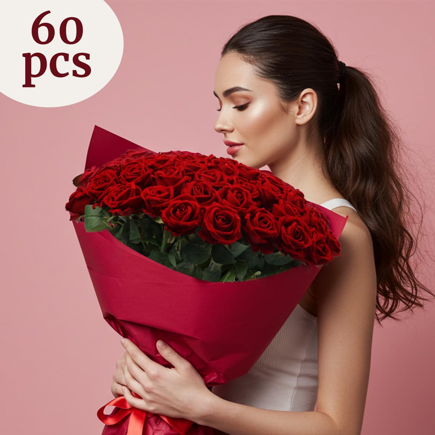 60Pcs Red Roses Artificial Flowers, Velvet Silk Faux Roses, Realistic Red Flowers for Father's Day, Wedding Centerpieces, Cake, Bridal Bouquets, Home Decor, Anniversary, Valentine's Day Decorations