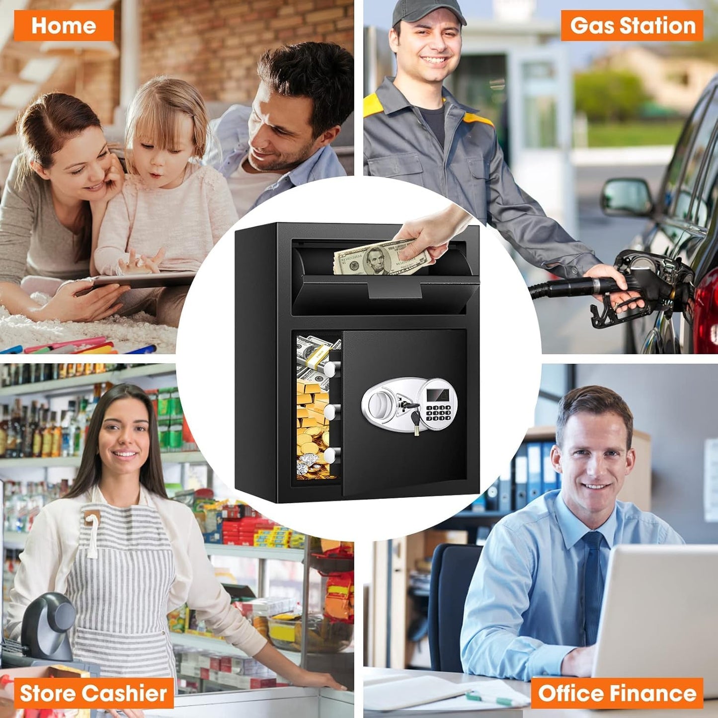 2.2 Cuft Depository Safe for Business with Quick Place Drop Slot, Cash Drop Safes with Digital Combination LCD Display and Anti-Fishing, Security Drop Safe for Cash, Mail, Checks, Document