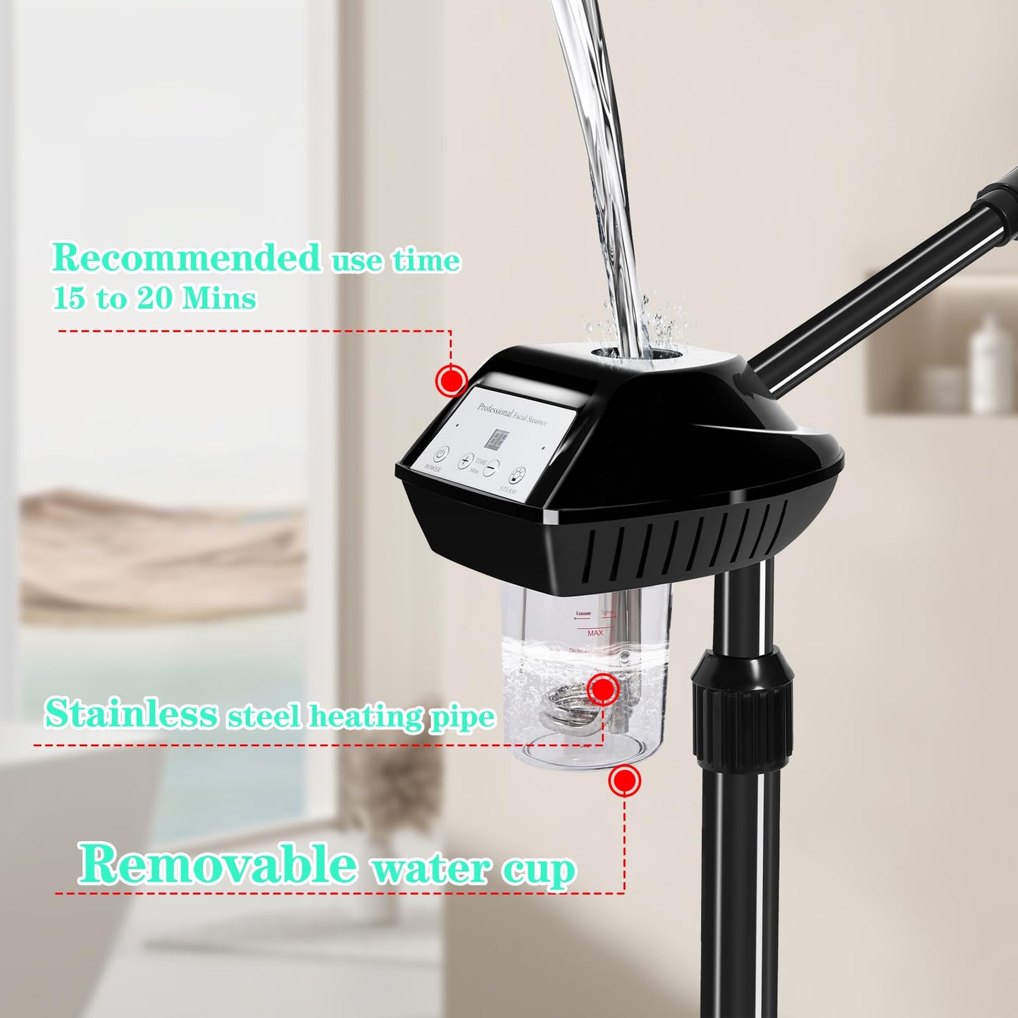 Lailelaodi Professional Ozone Facial Steamer on Wheels - Stand Steamer for Spa, Salon and Home Use