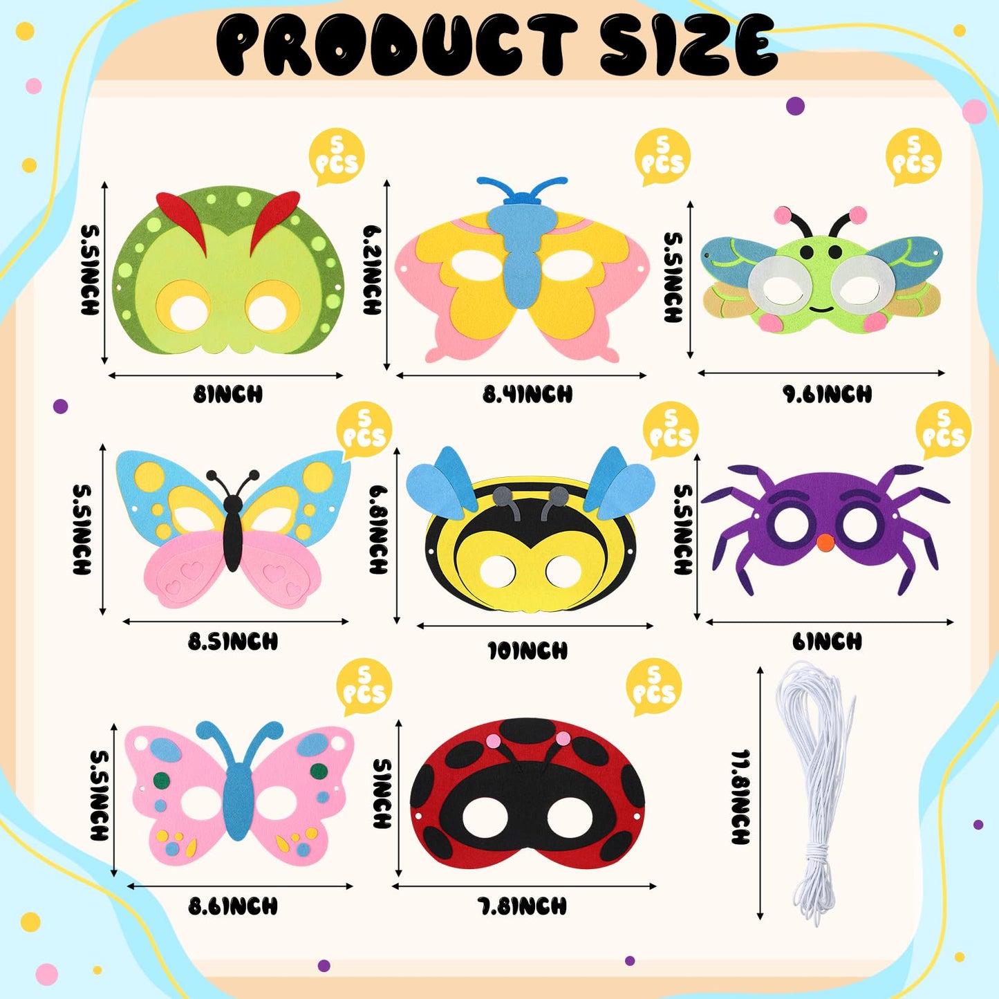 Teyva Daily 40 Pack Vbs Felt Mask Craft Kit Vbs Themed DIY Party Supplies Spring Bugs Masks Art Sunday School Classroom Home Activities Supplies Insect Dress up Birthday Accessory