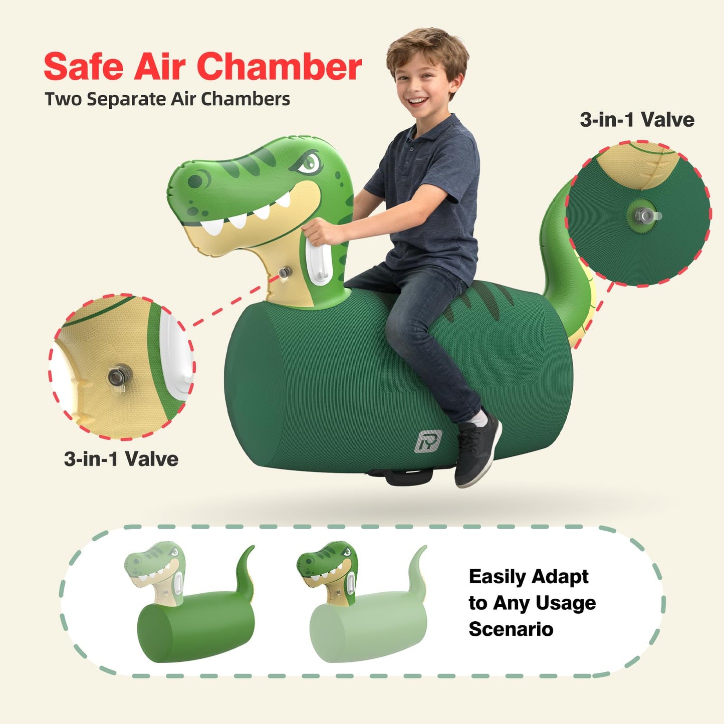 POVRYE 2 PCS Inflatable Bouncy Dinosaur Bull Hopper Toys with Pump, Giant Ride on Jumping Animals Outdoor Play Toys, 220 lbs Capacity, Indoor Bouncers for Kids Ages 5+, Fun Gift for Boys Girls