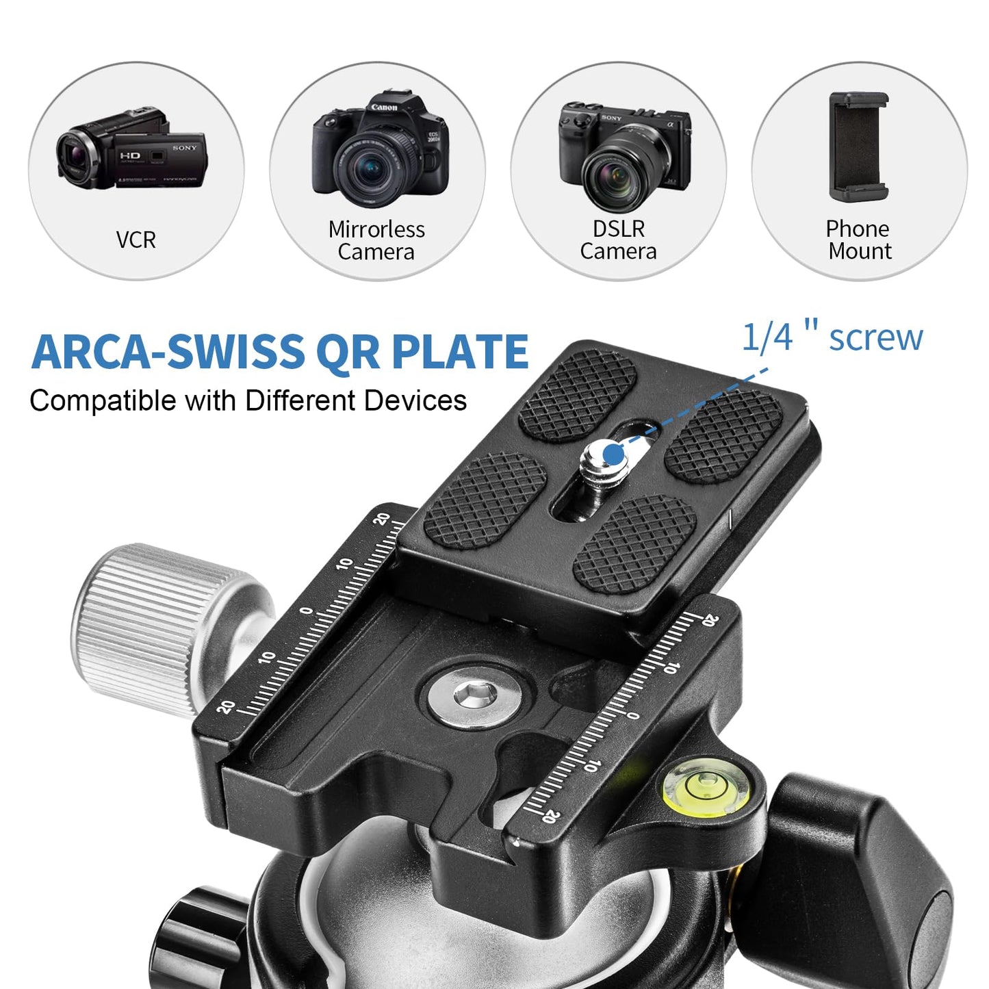 CAVIX Tripod Ball Head with 1/4" Arca Swiss Quick Release Plate Aluminium Tripod Ball Head Mount Large Ball