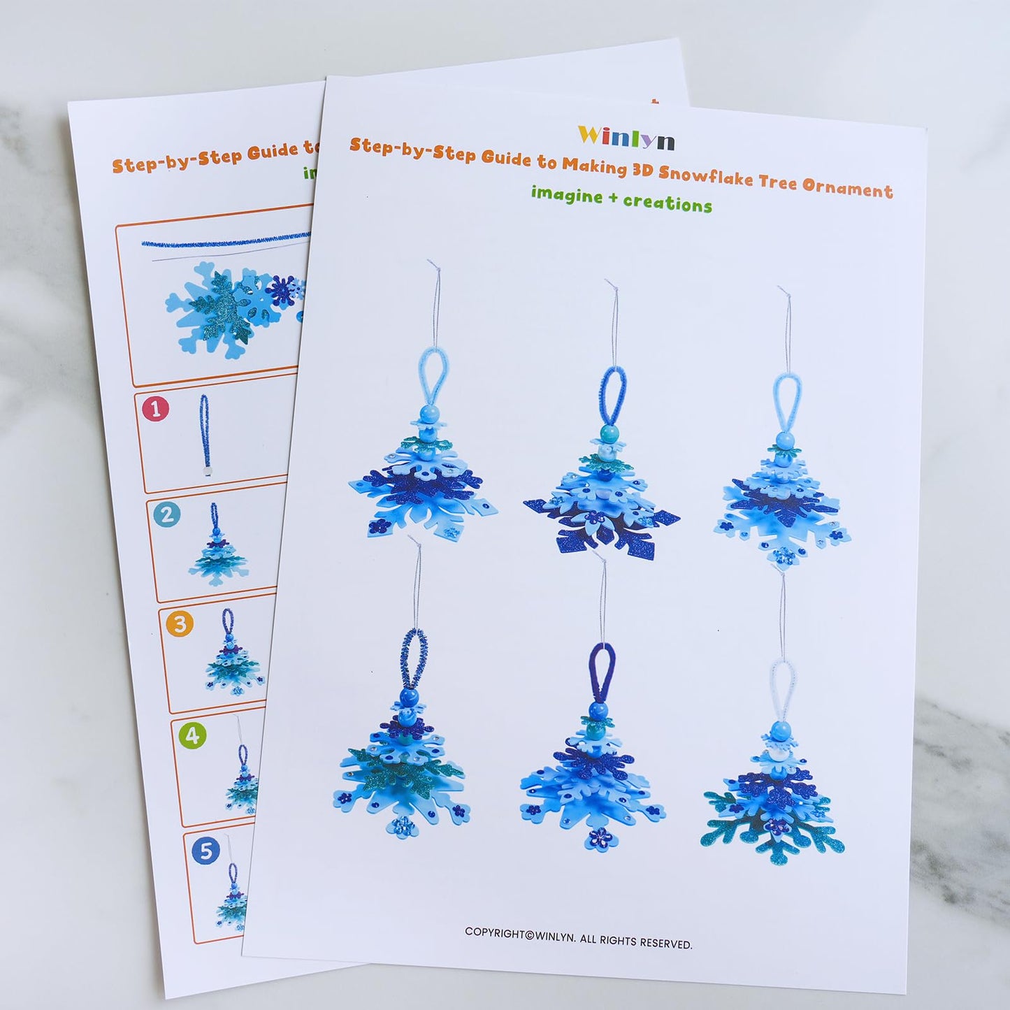Winlyn 24 Sets Holiday Craft Kits 3D Snowflake Christmas Tree Ornament Art Sets