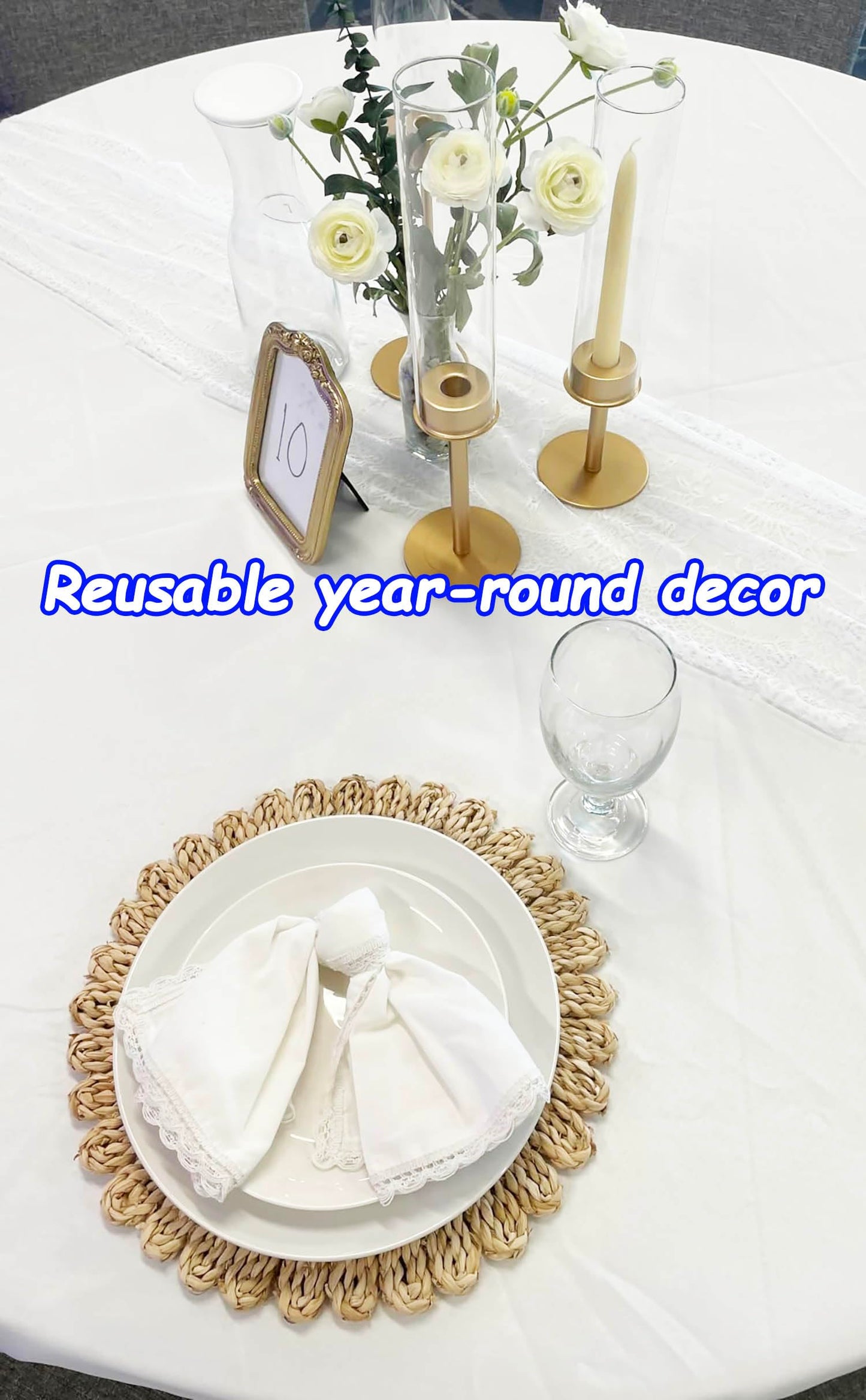 DELAQIKO 13.8" Round Corn Husk Placemats | Boho Woven Rattan Table Mats | Natural Spring Farmhouse Plate Chargers | Handmade Rustic Wicker Place Mats for Christmas Wedding (Set of 6)