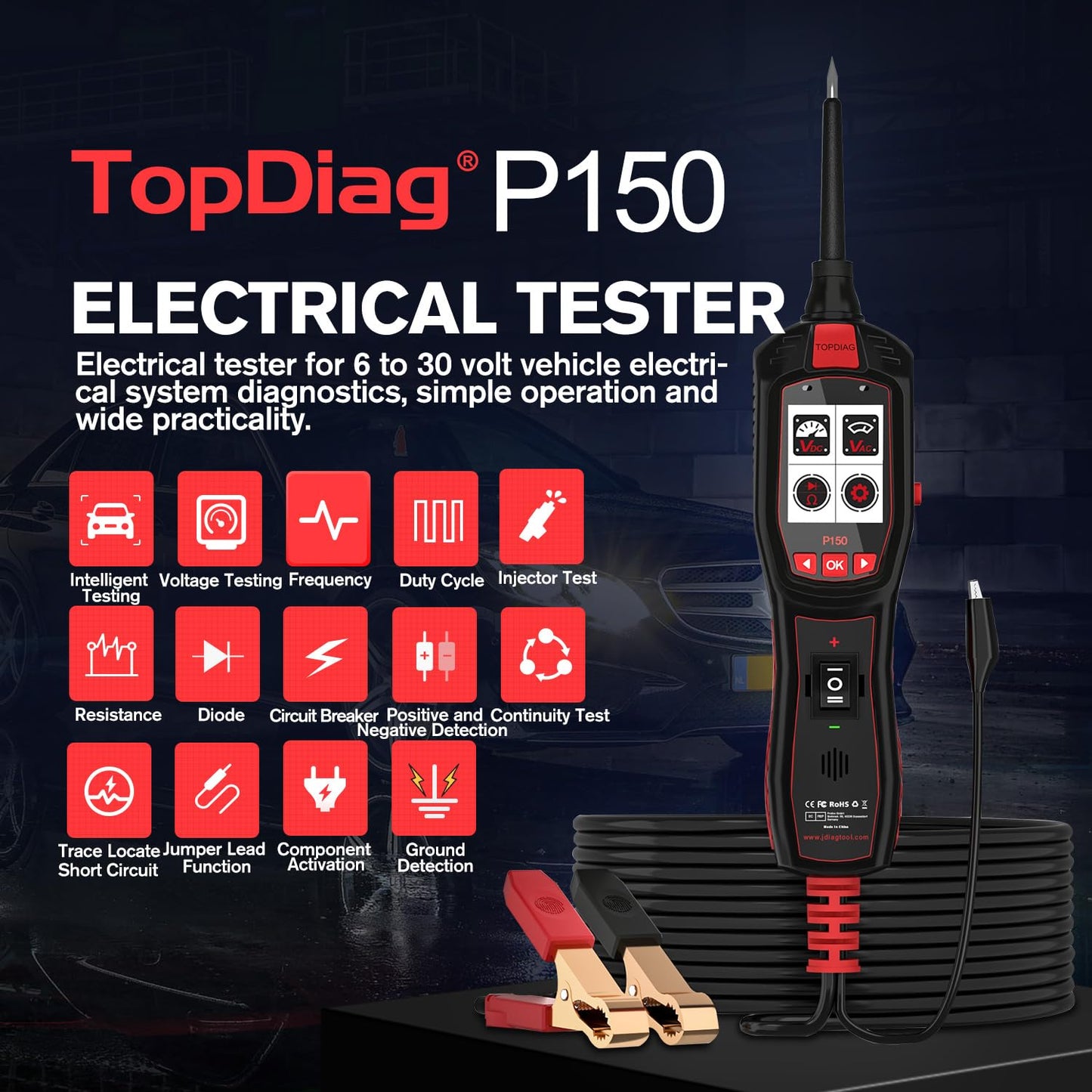 Electrical Tester for 6V-30V Cars, Short Circuit Breaker Finder Tool, Automotive Circuit Tester, Voltage Tester, P150