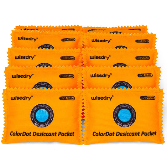 wisedry 100g [10 Packs] Rechargeable Desiccant Packs for Storage, Color Indicating Silica Gel Desiccant Packets, Reusable Moisture Absorbers Bags for Storage Bins, Suitcase, Gun Safe, Tool Box