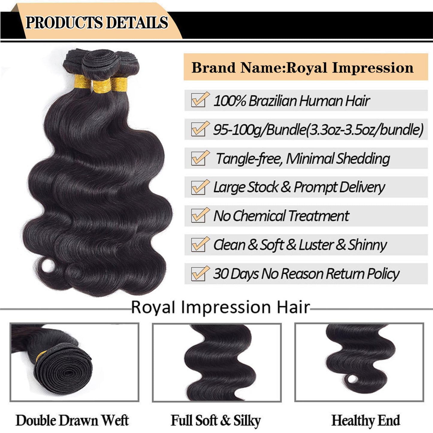 12A Brazilian Virgin Hair Body Wave 3 Bundles 10" 12" 14" 300g Brazilian Remy Virgin Body Wave Human Hair Bundles 100% Unprocessed Virgin Brazilian Remy Hair Bundles Natural Color