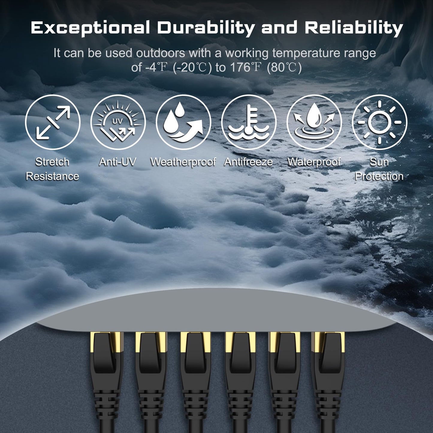 DbillionDa Cat8 Ethernet Cable, Outdoor&Indoor, 50FT High Speed 26AWG Cat8 LAN Network Cable 40Gbps, 2000Mhz with Gold Plated RJ45 Connector, Heavy Duty Weatherproof S/FTP UV Resistant for Modem