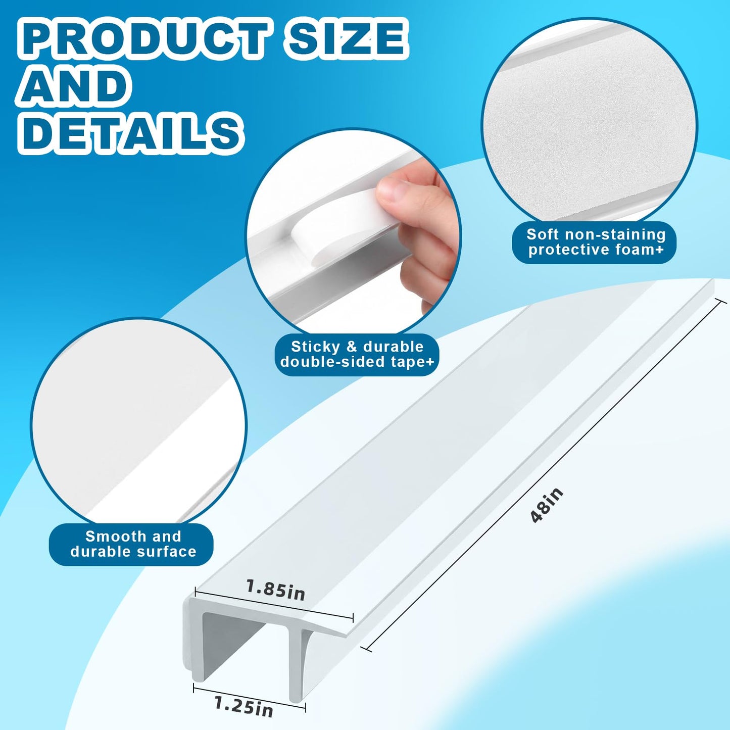 Fullhawl 1 Pcs White Desk to Wall Gap Filler PVC Plastic Office Desk Attachment Long and Wide Gap Filler Eliminates Wall Gaps Easy Installation and Fits Most Desks, 48inches