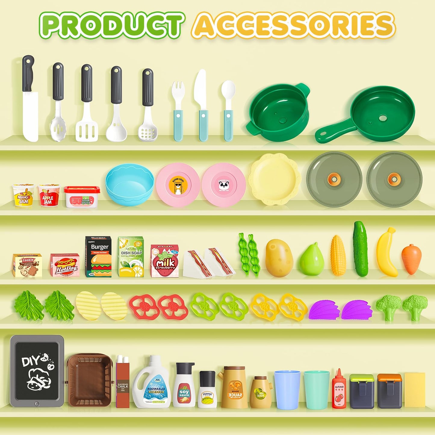 Kids Play Kitchen Set, Toddler Kitchen Playset with Sound & Light, Cooking Stove with Steam, Play Sink, Play Food Toy and Kitchen Accessories, Kitchen Toy for Kids Girls Boys 1-3