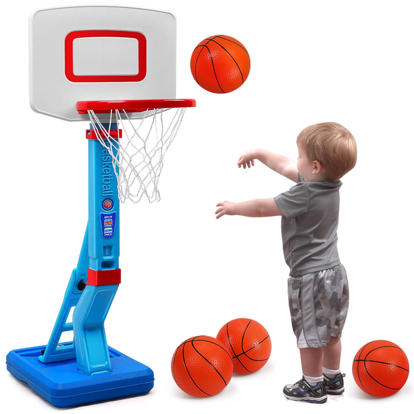 SUPER JOY Toddler Basketball Hoop Height Adjustable Kids Basketball Hoop for Indoor Outdoor Play Portable Basketball Goal Poolside Hoop, Basketball Game Toy for Boys Girls Aged 1 2 3 4 5
