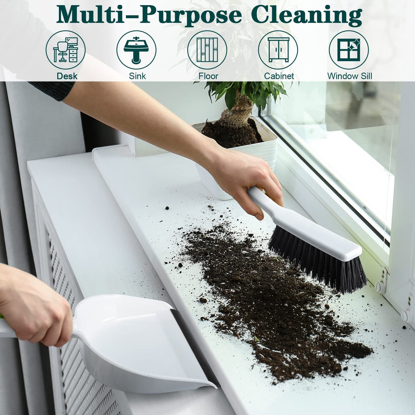 Zubebe 12 Pcs Mini Dustpan and Brush Set, Small Broom and Dustpan Set Small Cleaning Brush Portable Hand Broom Set for Home Office Kitchen Table Desktop Floor Cleaning Supplies