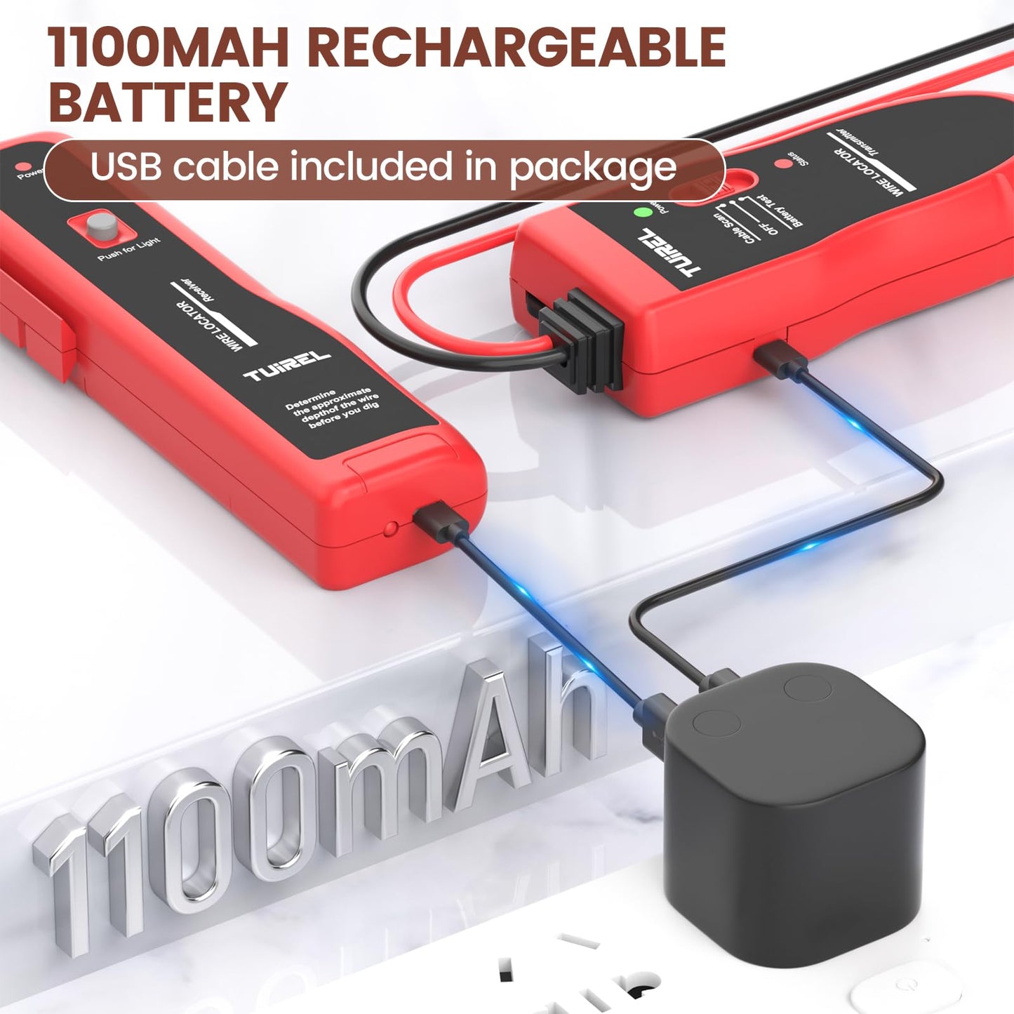 Underground Wire Locator, Underground Cable Locator with Rechargeable 1100mAh Battery, Cable Tester for Pet Fence