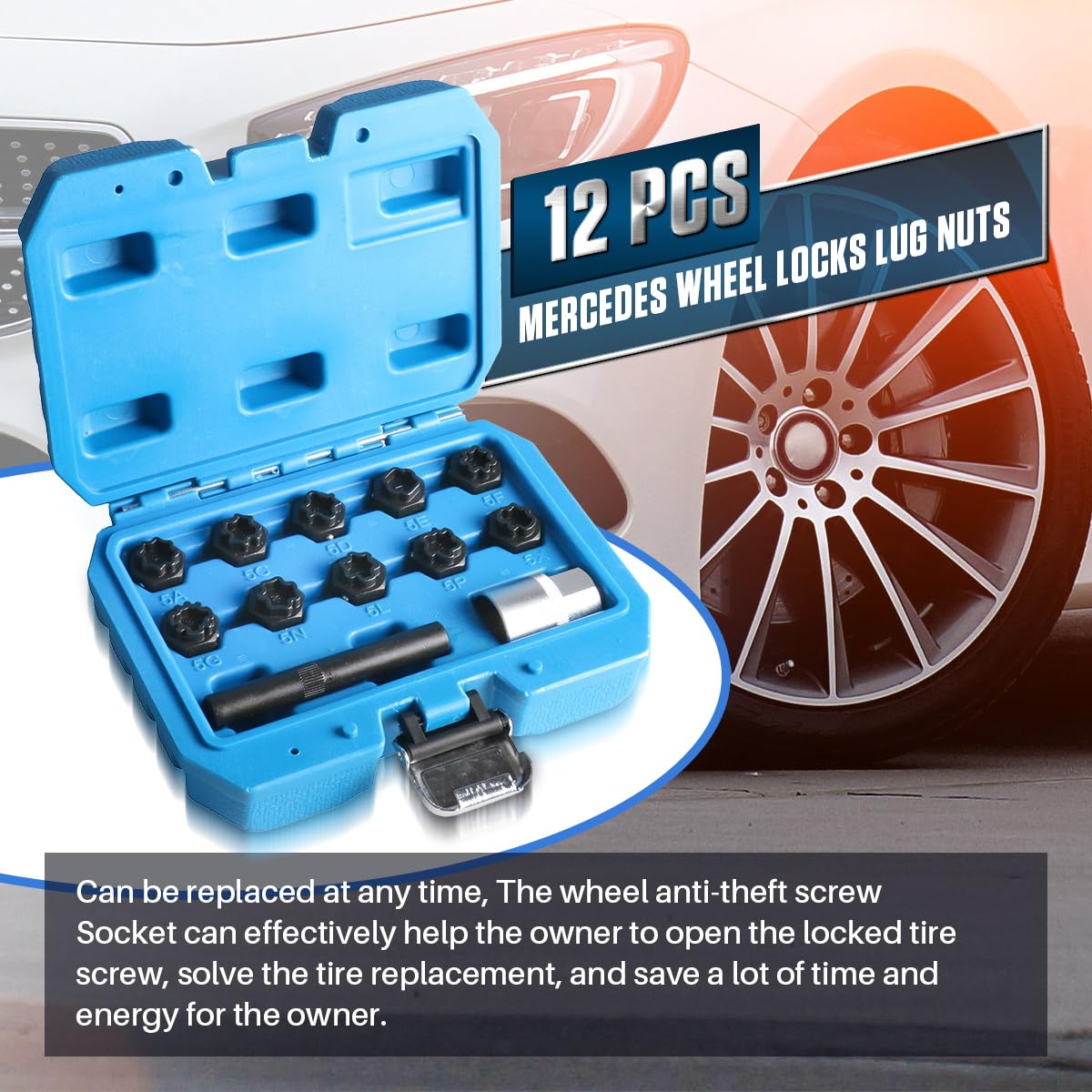 12 PCS Wheel Lock Key Set Compatible with Mercedes Benz, Wheel Lock Lug Nut Removal Kit for Mercedes Benz
