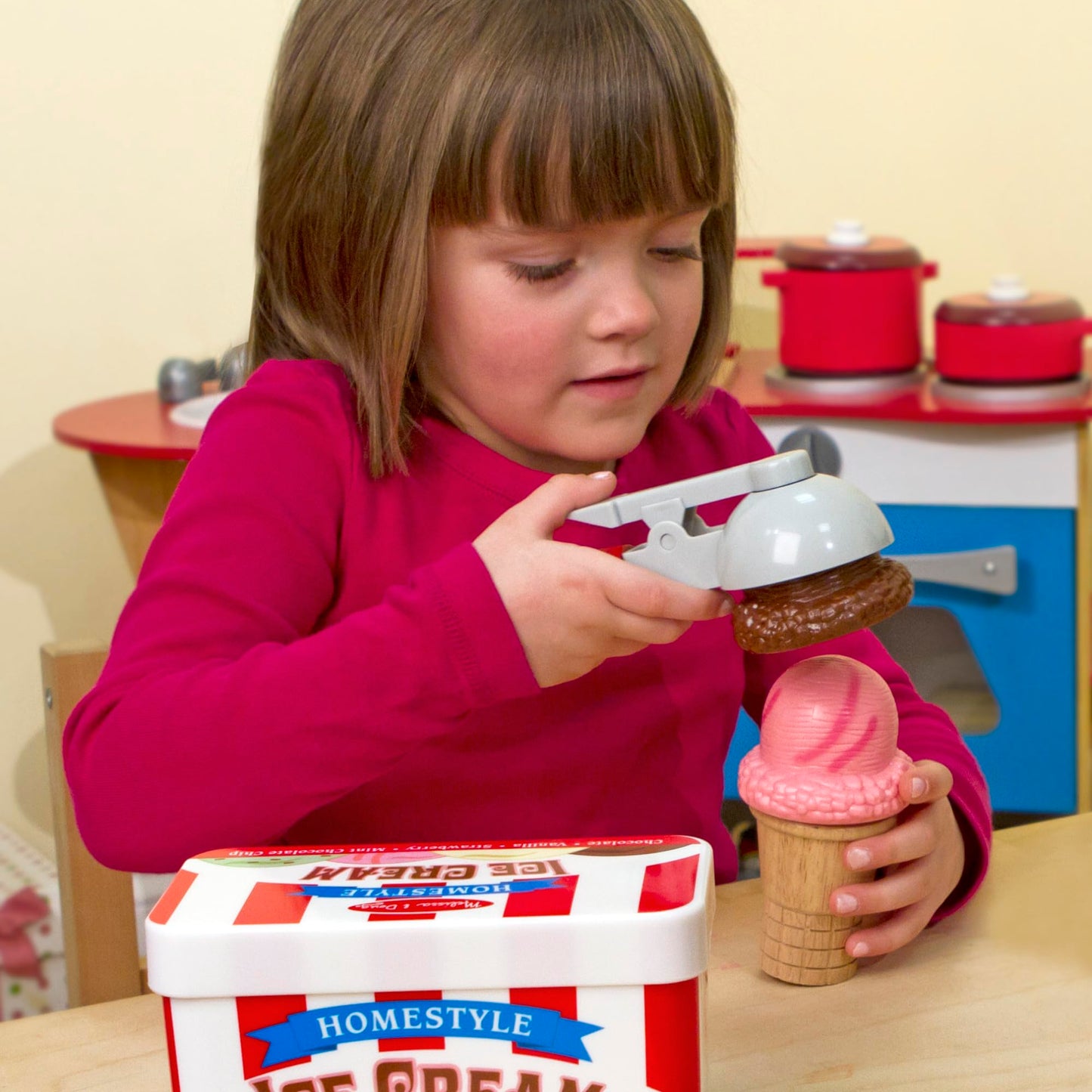 Melissa & Doug Scoop and Stack Ice Cream Cone Wooden Magnetic Pretend Play Food Set, Preschool Toy - FSC CertifiedPlay Ice Cream Set, Pretend Food, Toy for Toddlers and Kids Ages 3+