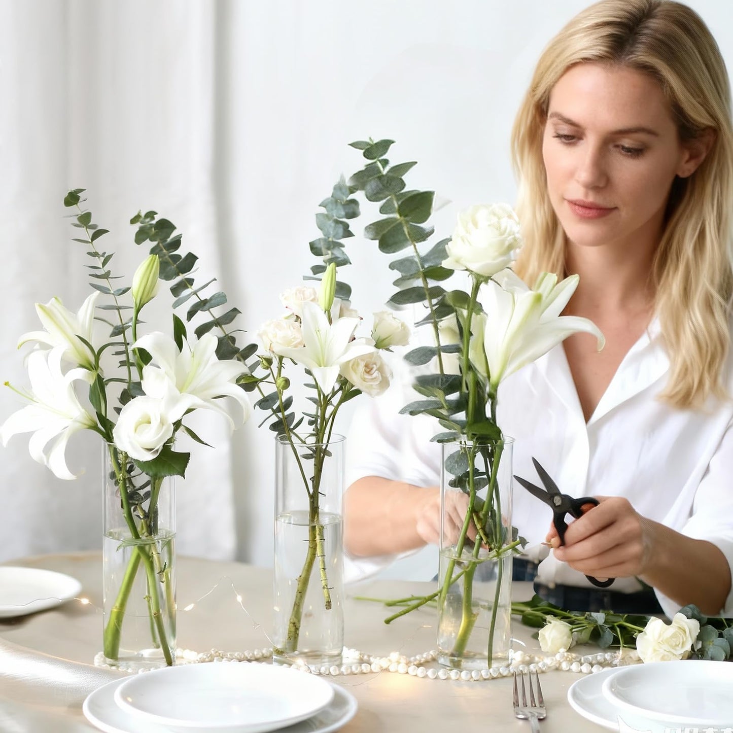 16Pcs Glass Cylinder Bud Vases for Centerpieces, 7.7 Inch Tall Clear Flower Vases in Bulk, Floating Candle Holder for Wedding, Party, Home Decor, Birthday, Decoration, Anniversary, Baby Shower