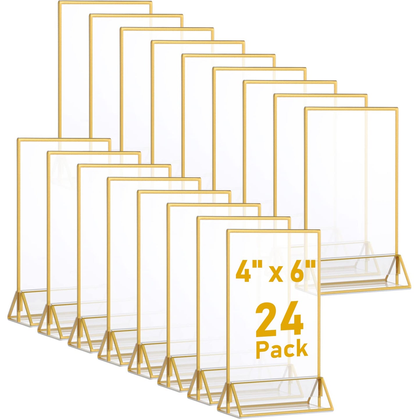 24 Pieces Gold Clear Acrylic Sign Holder Double Sided Menu Holder with Gold Borders Clear Sign Display Holder Acrylic Gold Table Number Holders for Wedding, Cards, and Photo Display (Vertical)