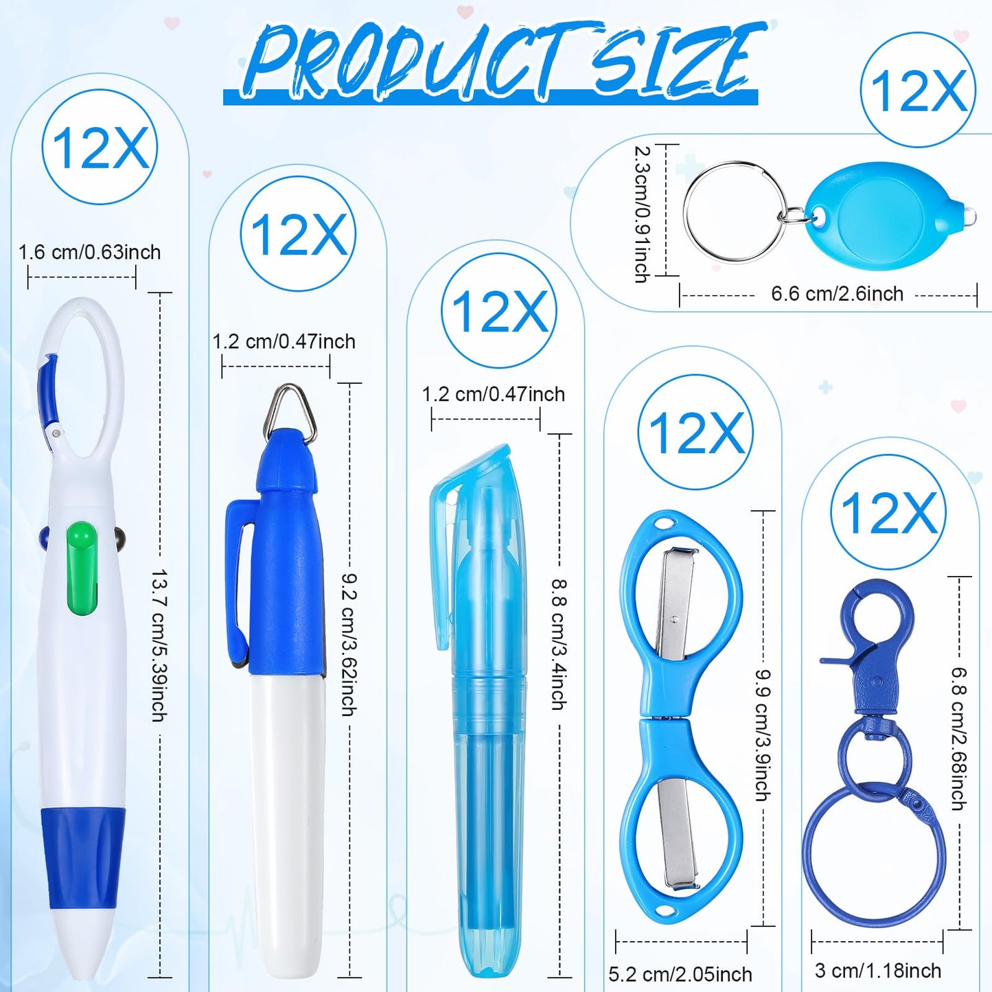 Glenmal 72 Pcs Badge Reel Mini Highlighter Nurse Pens Set with Mini Scissors Highlighter Retractable Neon Nurse Pen LED Keychain Clip Flashlight Key Ring for Nurse Accessories(Multicolor,Simple)